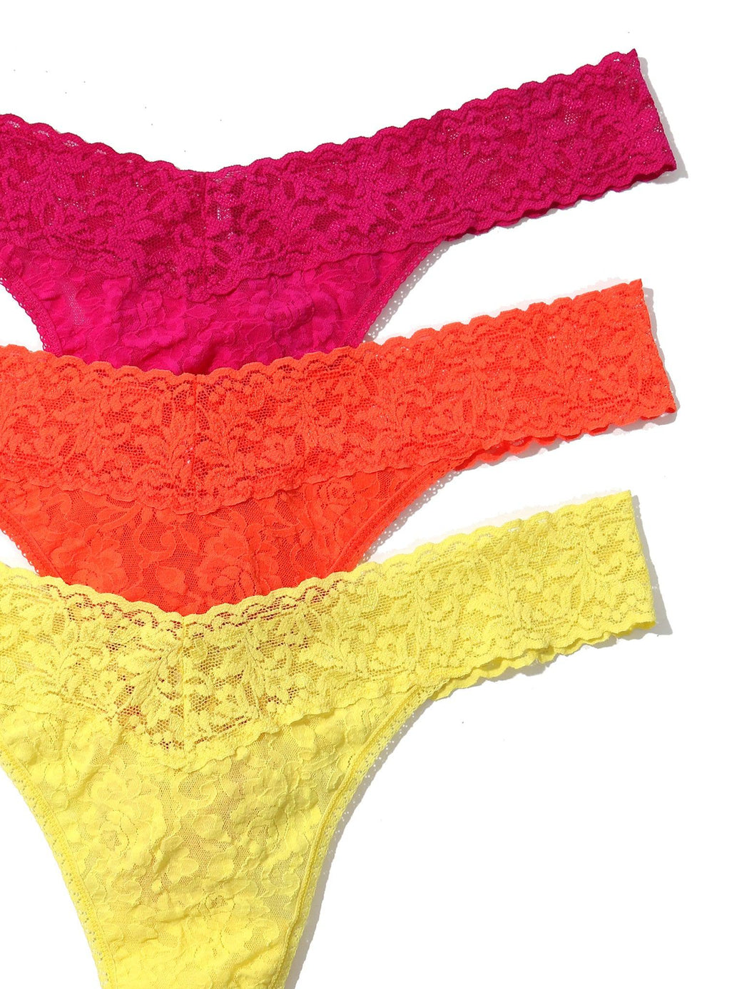 3 Pack Plus Size Signature Lace Original Rise Thongs In Printed Box Orange Sparkle