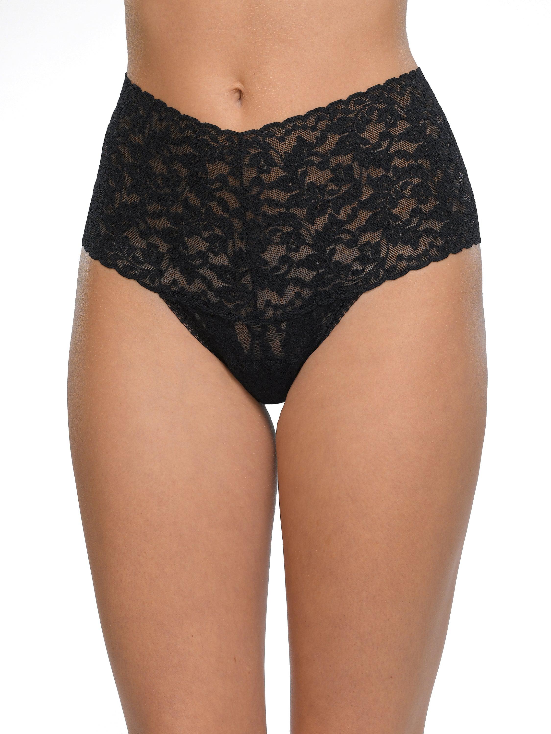 3 Pack Retro Lace Thong in Black, Chai & Marshmallow in Black Chai