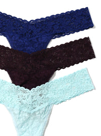 3 Pack Signature Lace Low Rise Thongs In Printed Box Midnight Blue Sale