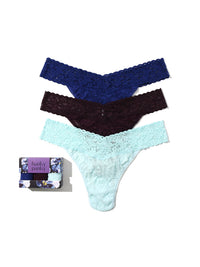 3 Pack Signature Lace Original Rise Thongs In Printed Box Midnight Blue