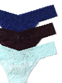 3 Pack Signature Lace Original Rise Thongs In Printed Box Midnight Blue Sale