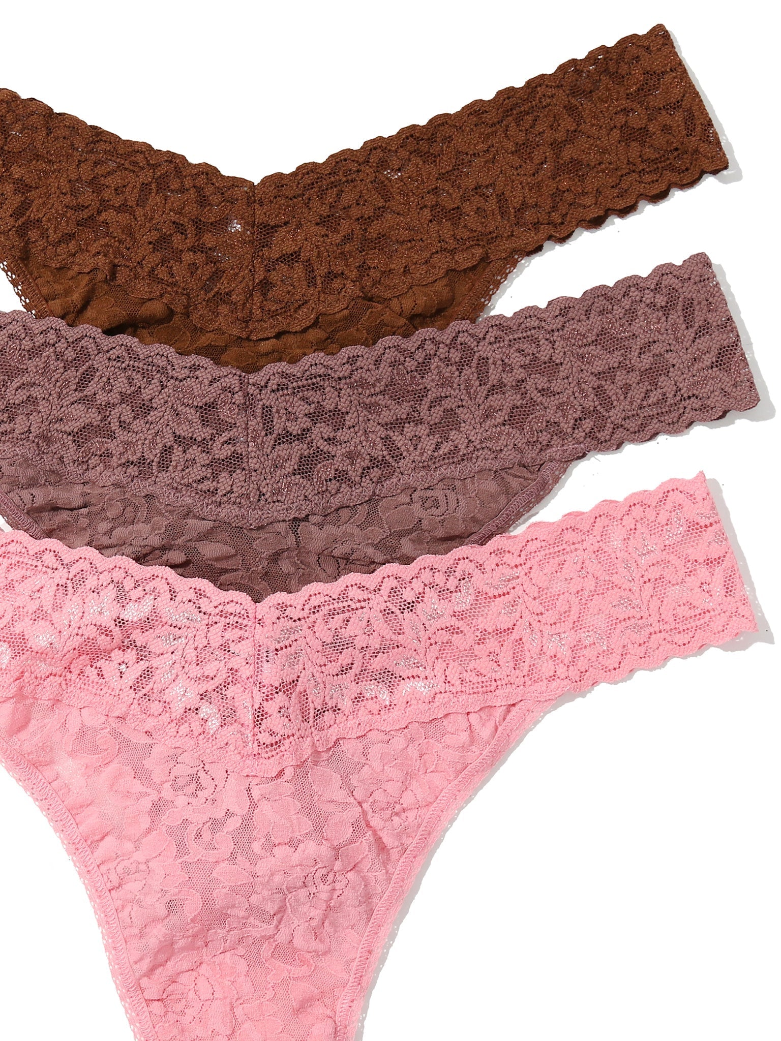 3 Pack Signature Lace Original Rise Thongs In Printed Box Pink Lady