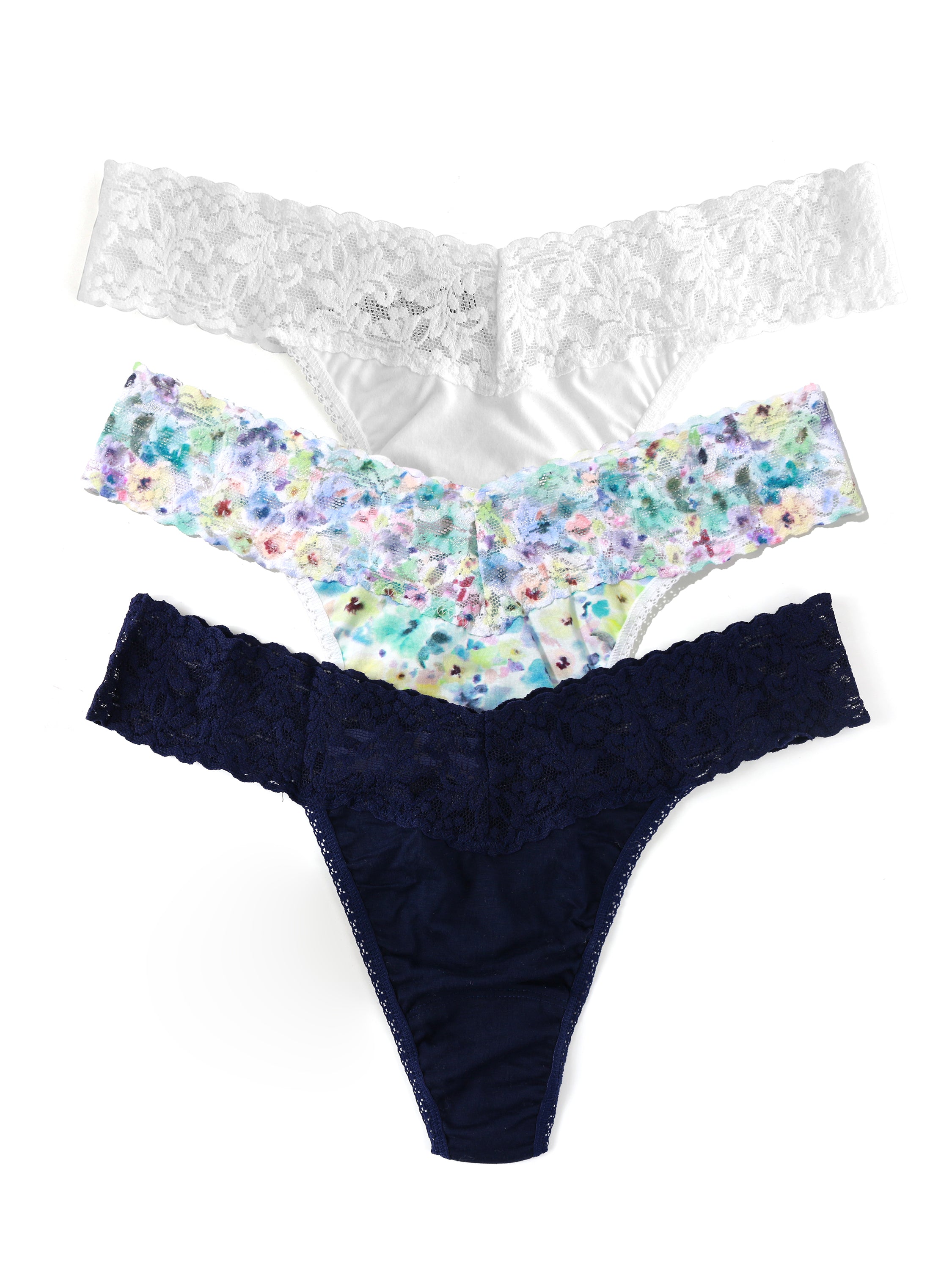 HANKY PANKY + NET SUSTAIN set of three lace-trimmed stretch-organic cotton  original-rise thongs