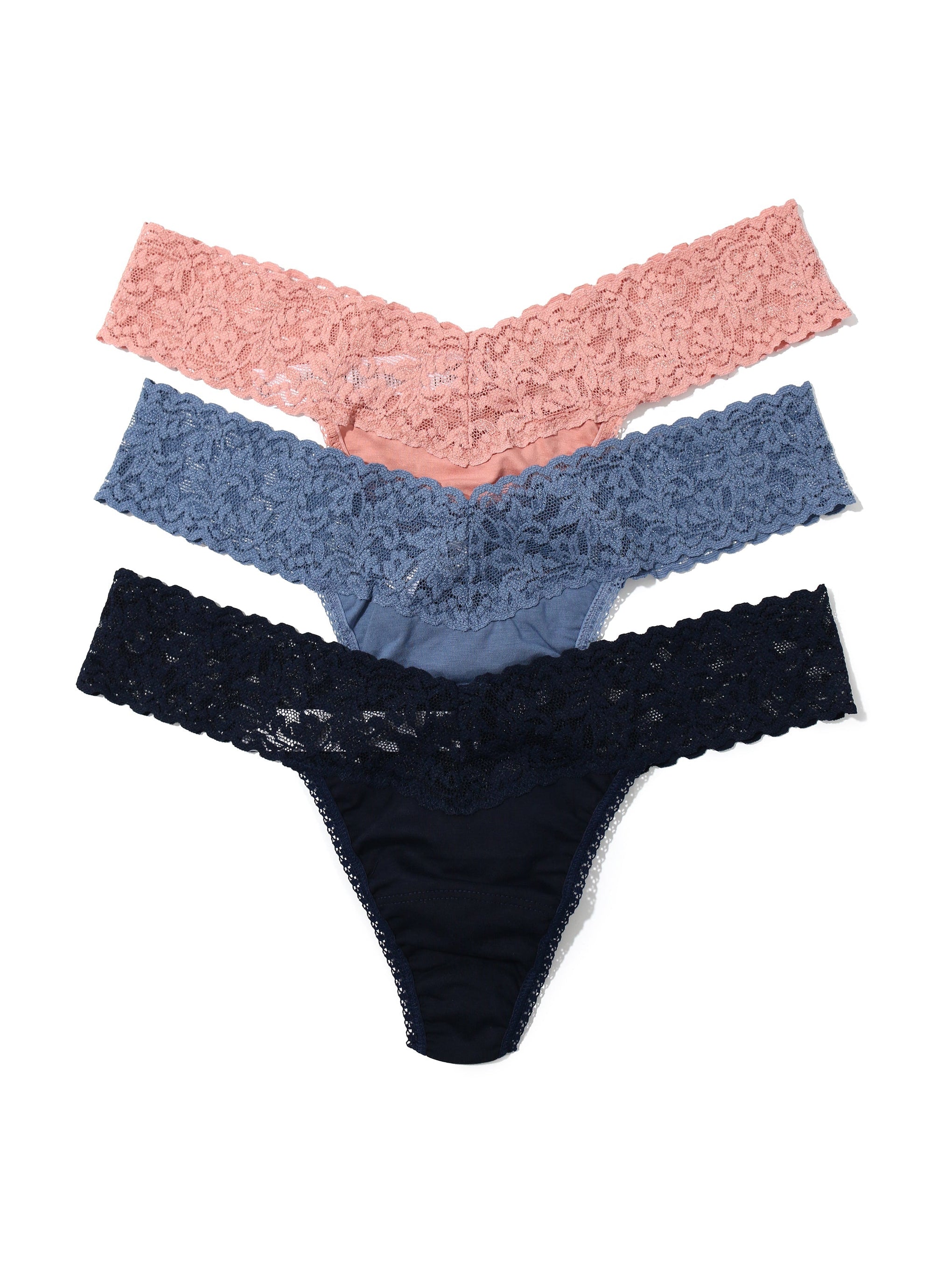 3 Pack Supima® Cotton Low Rise Thongs with Lace Rooibos | Hanky Panky
