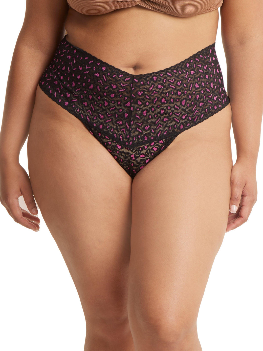 Cross Dye Leopard Plus Retro Thong Black/ Tulip Pink