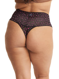 Cross Dye Leopard Plus Retro Thong Black/ Tulip Pink