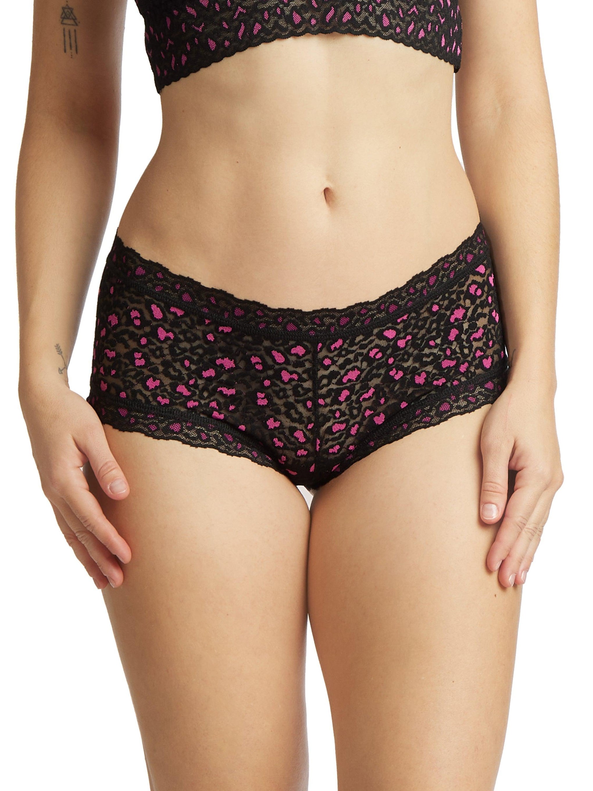 Cross Dyed Leopard Boyshort Black/ Tulip Pink