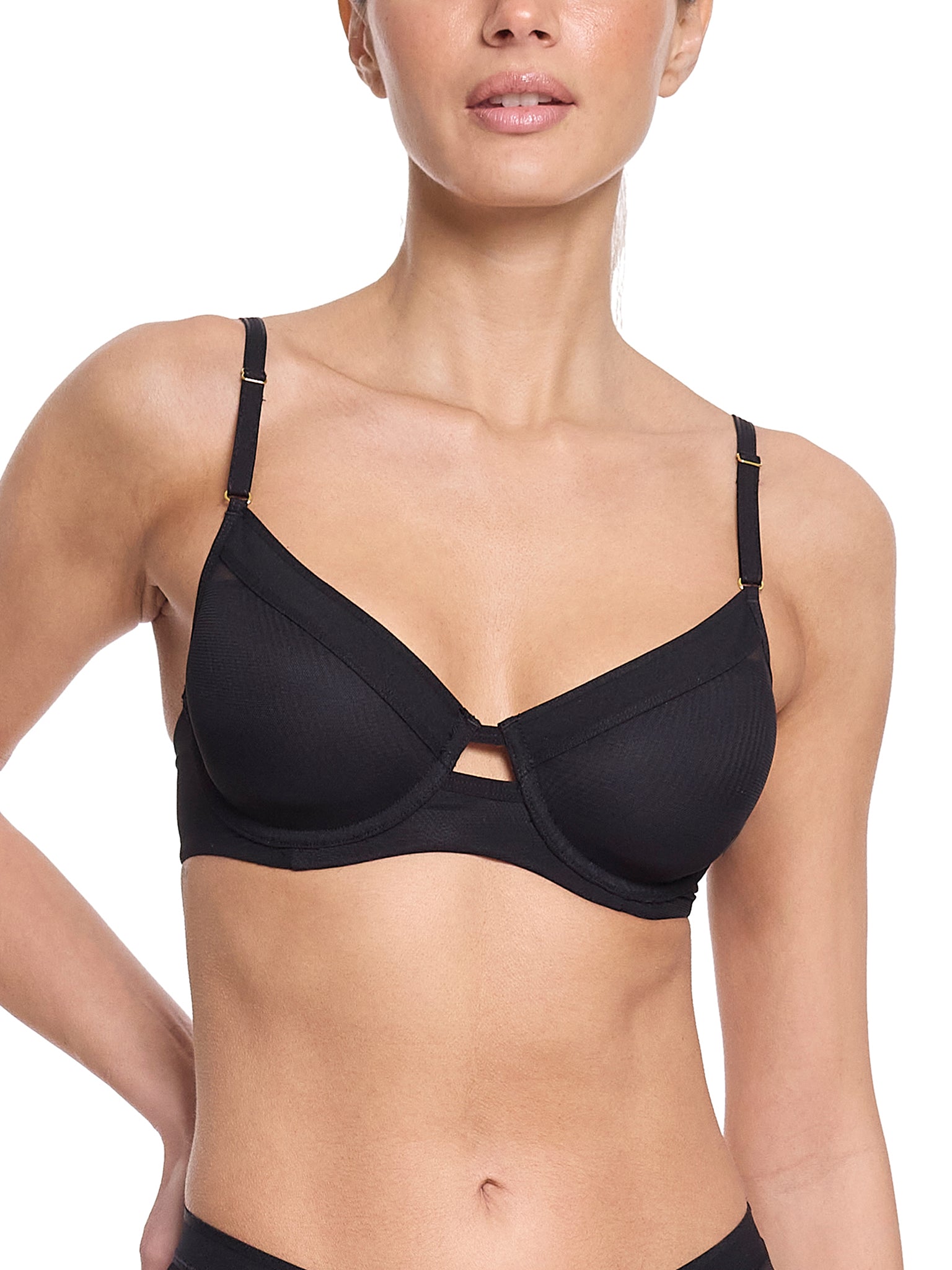 Lined Mesh Plunge Bra Black