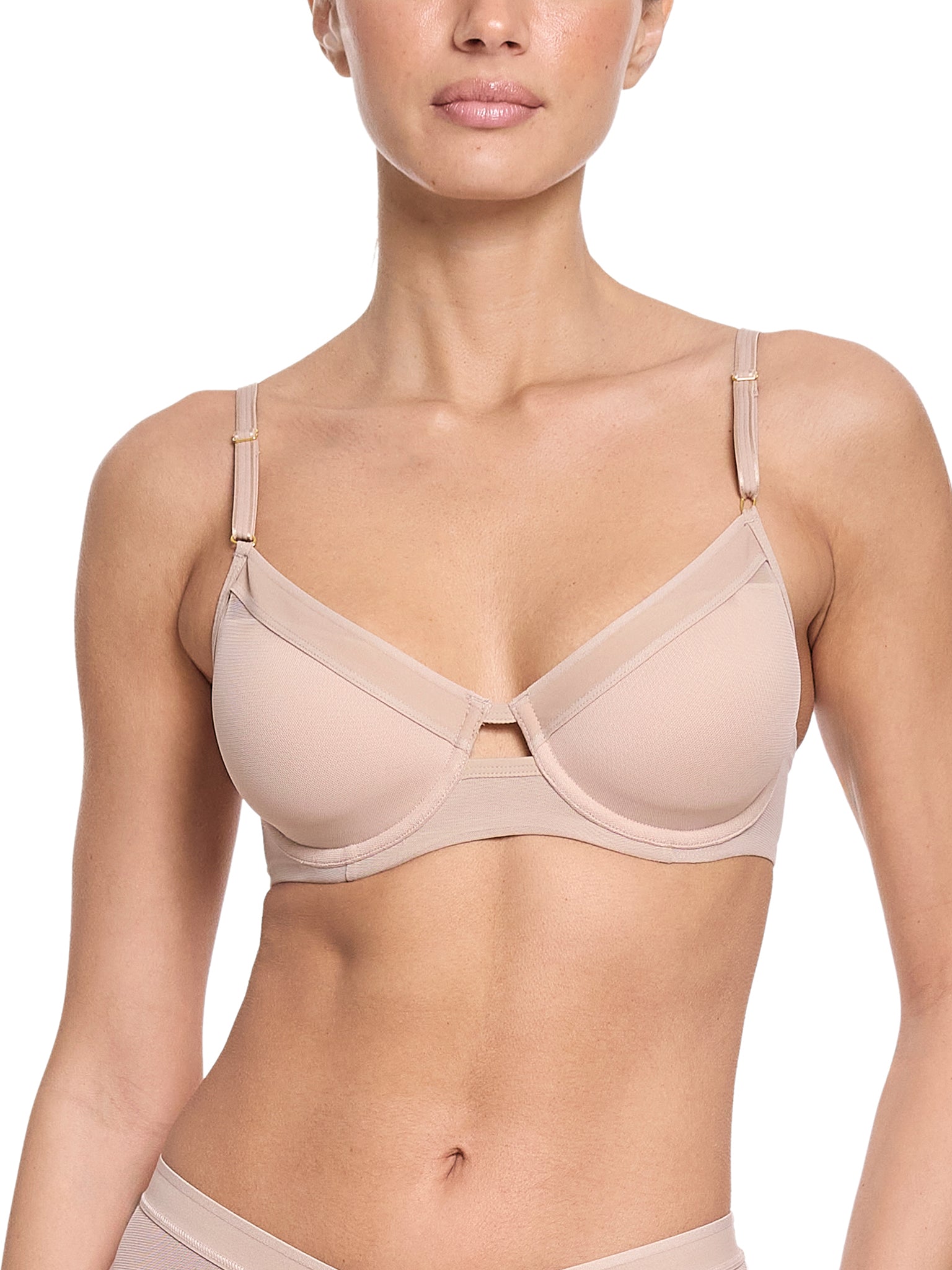 Lined Mesh Plunge Bra Chai