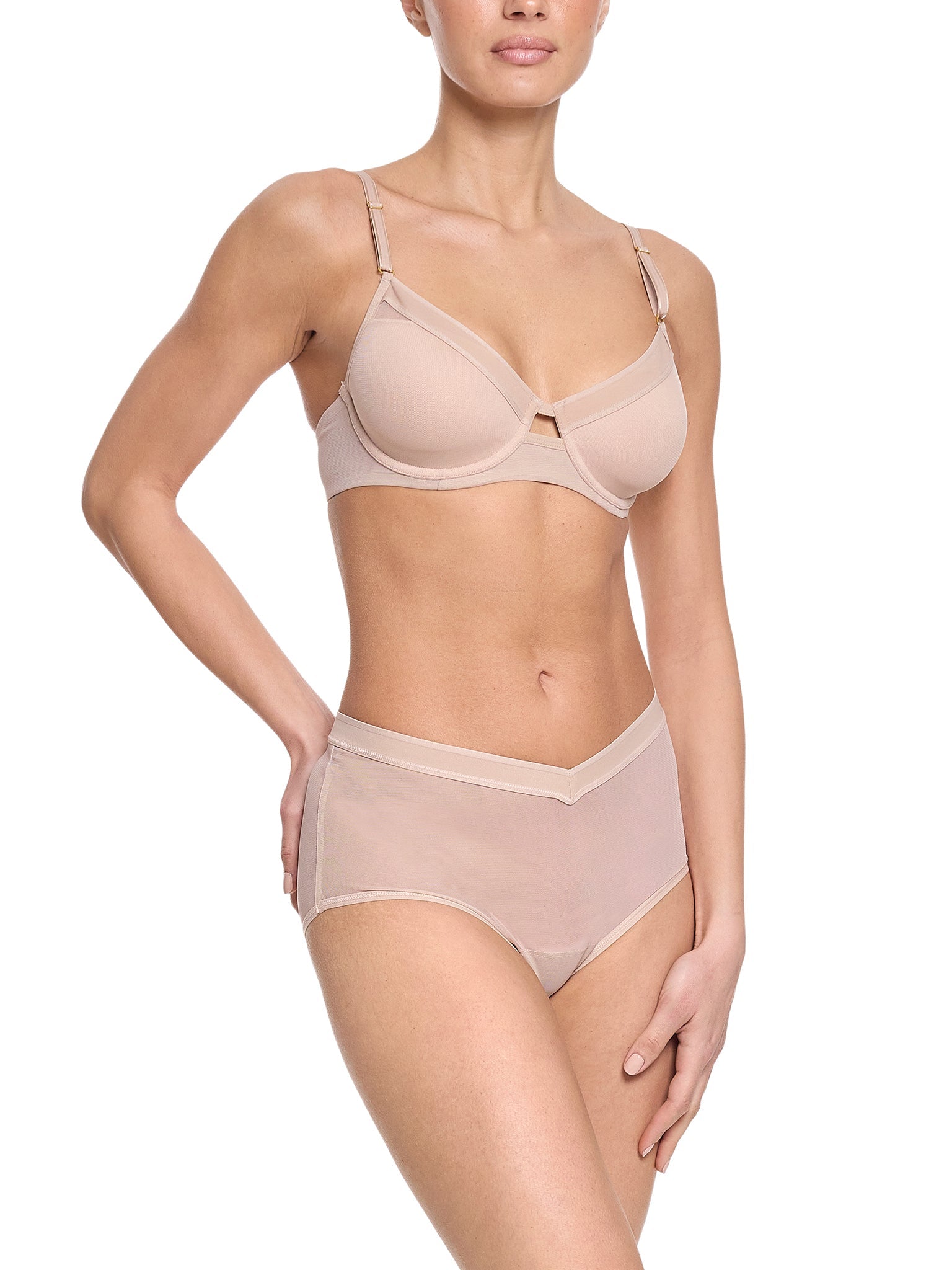 Lined Mesh Plunge Bra Chai