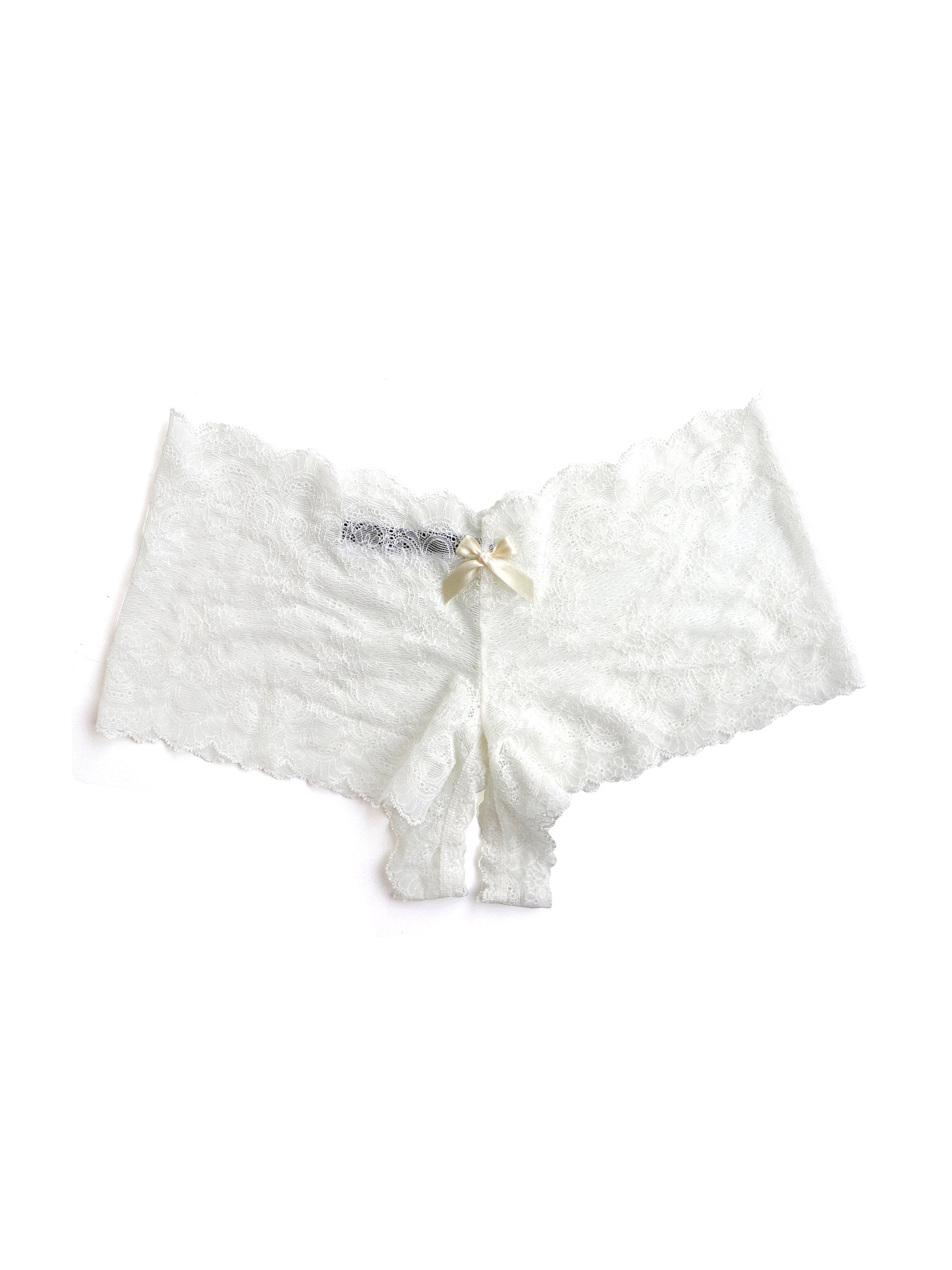 Luxe Lace Crotchless Brief See-Through Ivory White, Hanky Panky