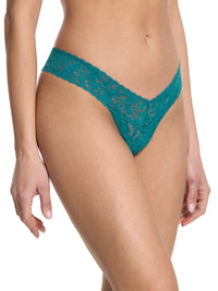 Petite Size Signature Lace Low Rise Thong Northern Lights Green