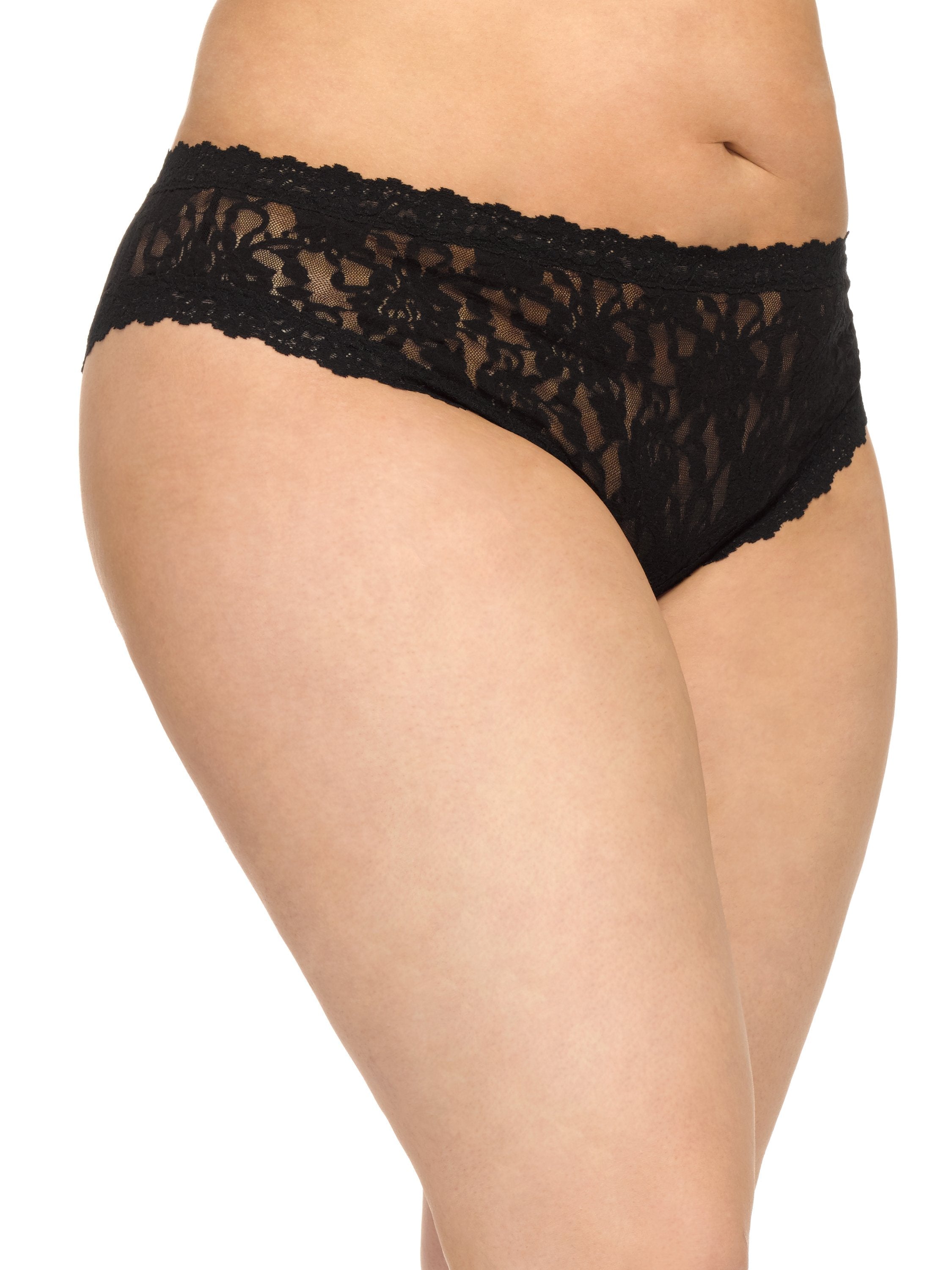 Women's CROTCHLESS PANTY Lace Plus Size HIPSTER 3x/4x Black or Hot Pink