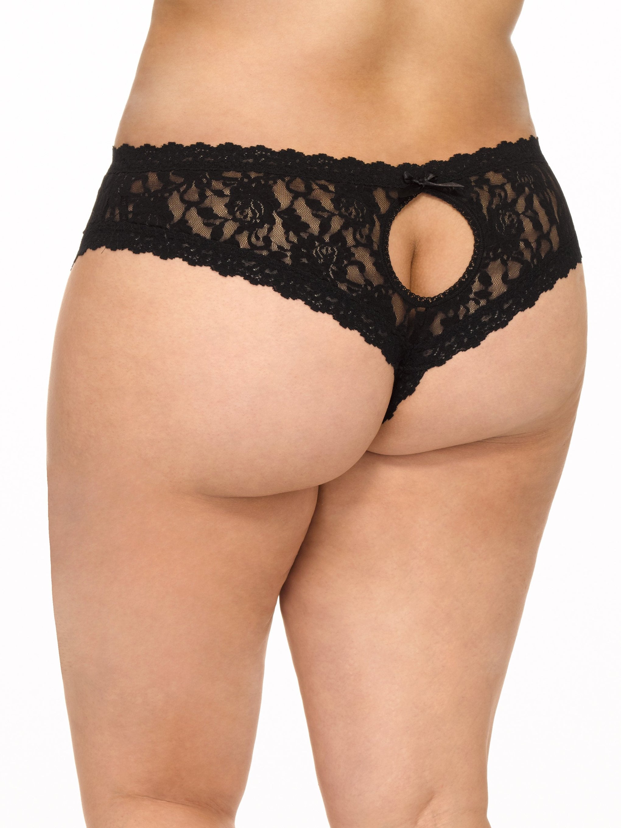 Black Lace Satin Top Bow Thong Boyshort Lingerie Underwear Panties G-String  M-3X