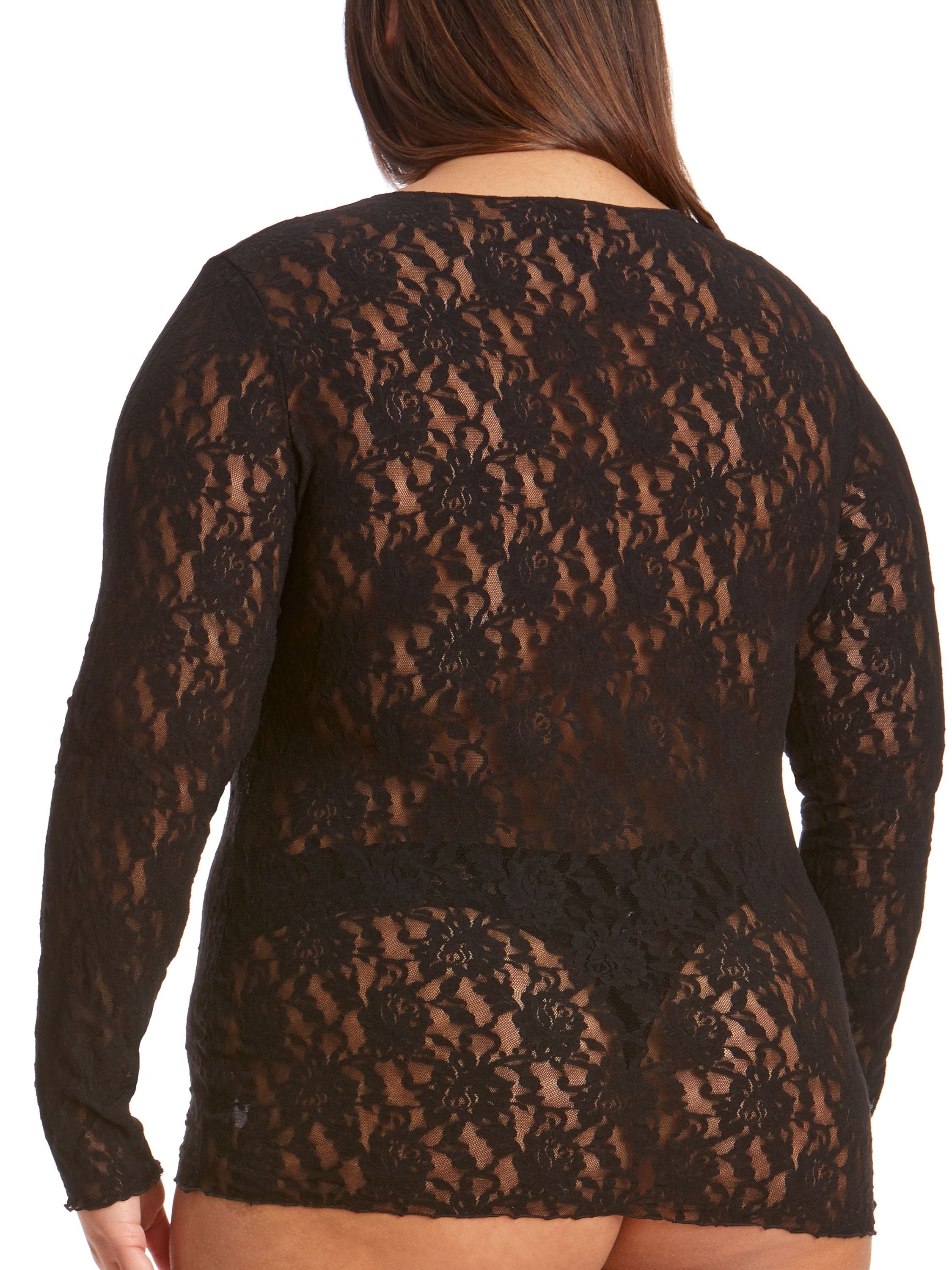 Plus Size Signature Lace Long Sleeve Top Black | Hanky Panky