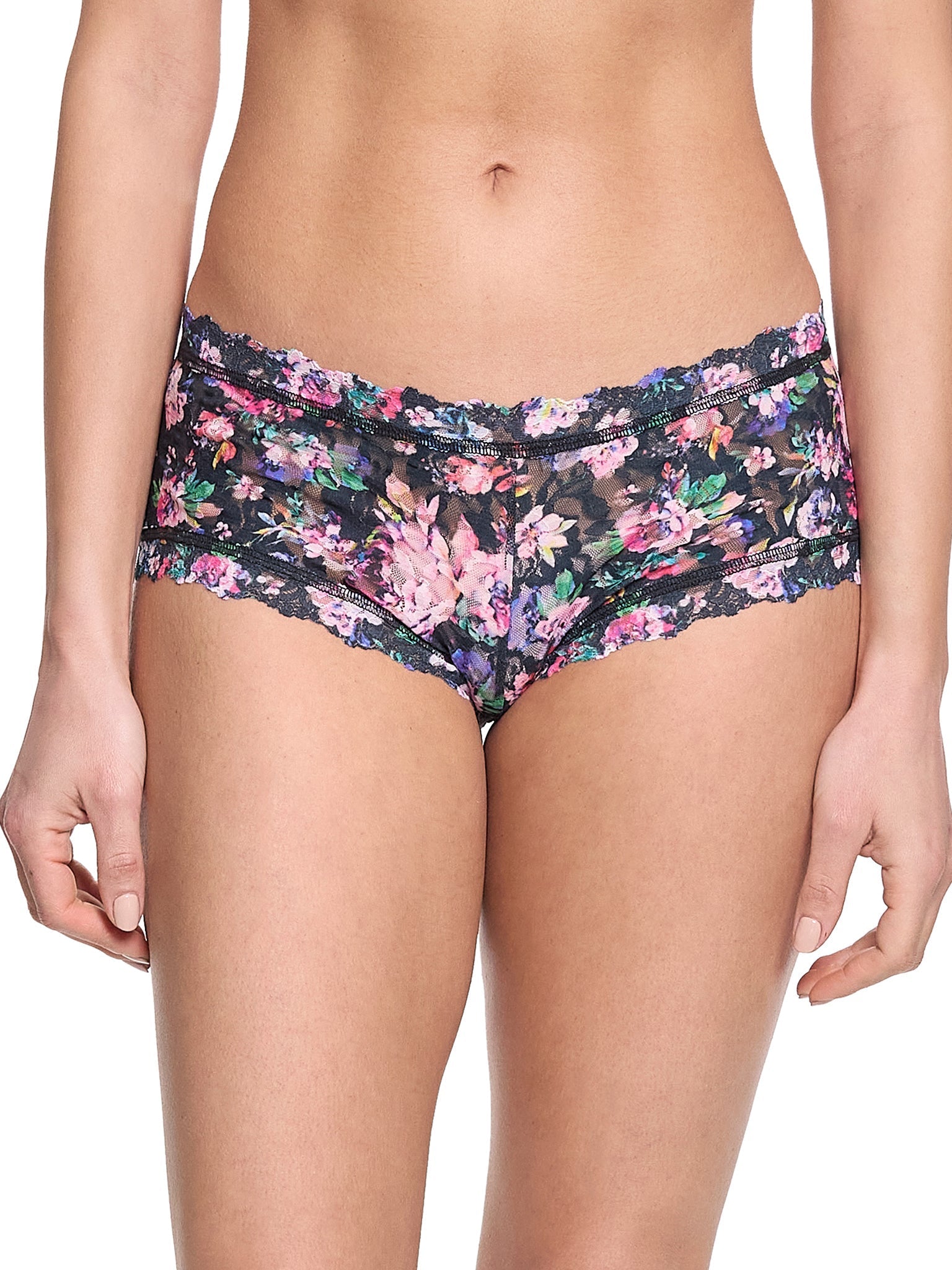 Printed Signature Lace Boyshort Dark Peonies