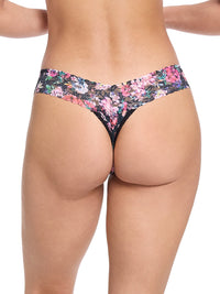 Printed Signature Lace Low Rise Thong Dark Peonies