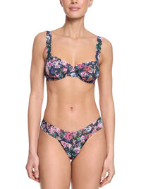 Printed Signature Lace Low Rise Thong Dark Peonies Sale