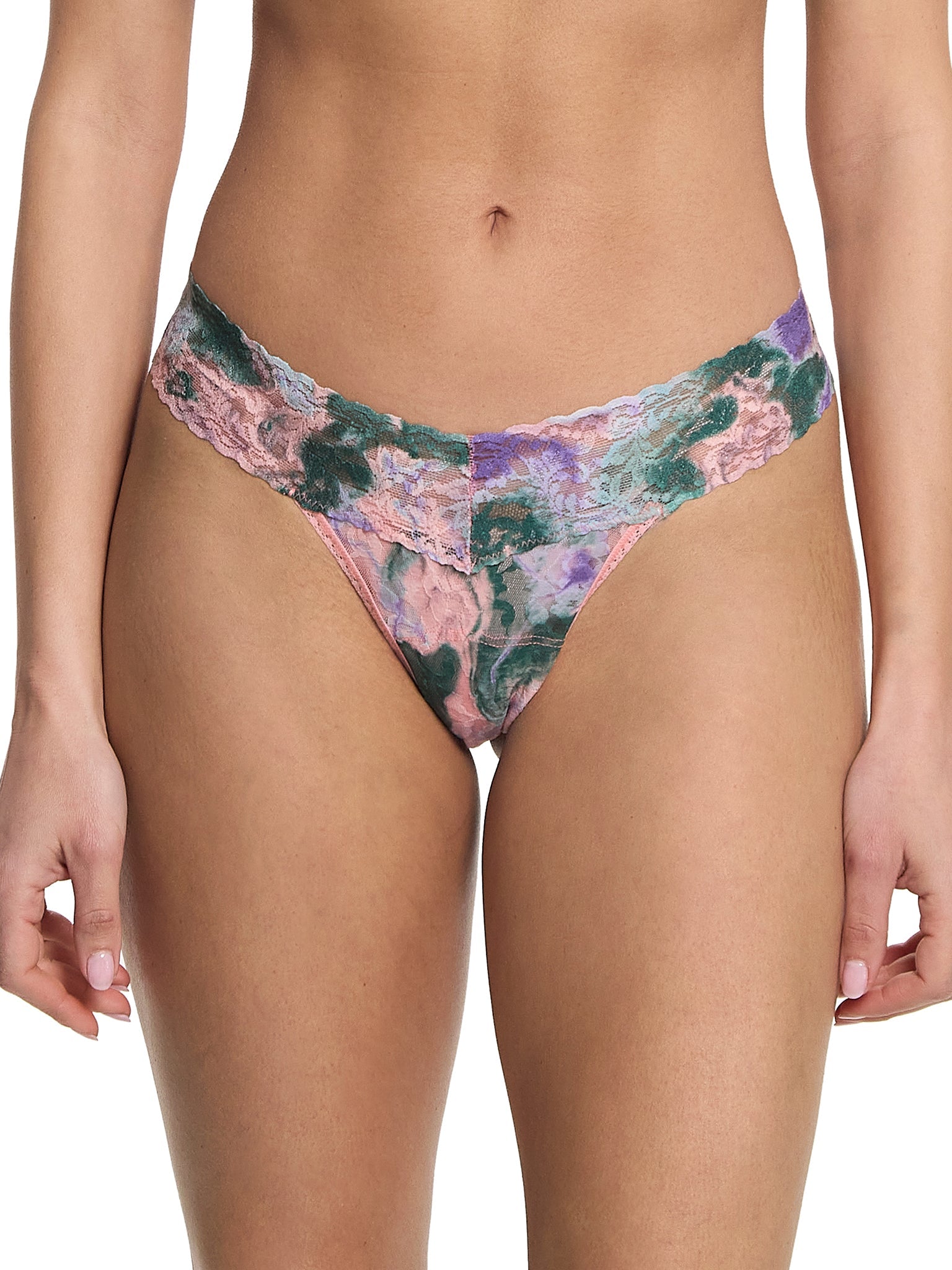 Printed Signature Lace Low Rise Thong Painter