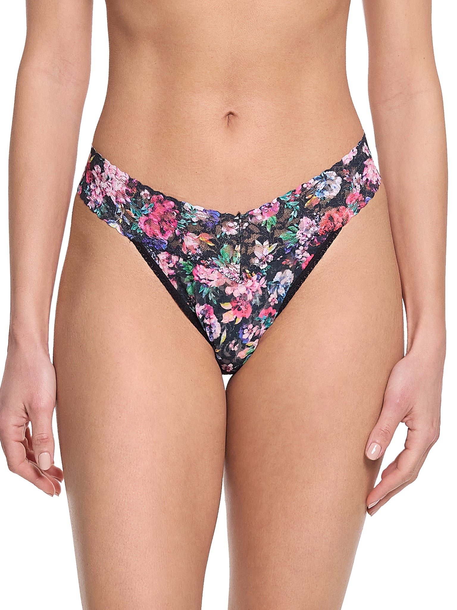 Printed Signature Lace Original Rise Thong Dark Peonies