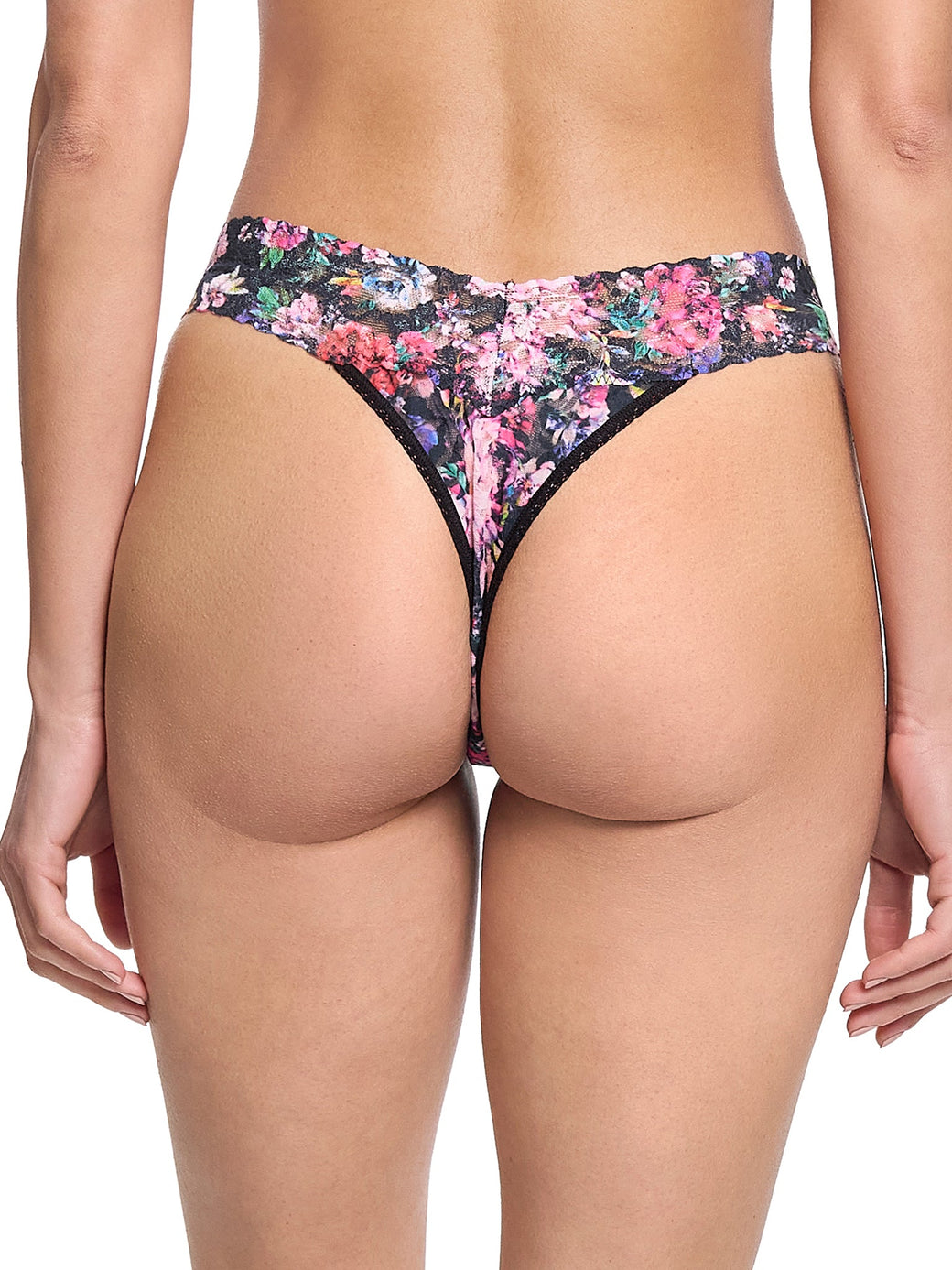 Printed Signature Lace Original Rise Thong Dark Peonies