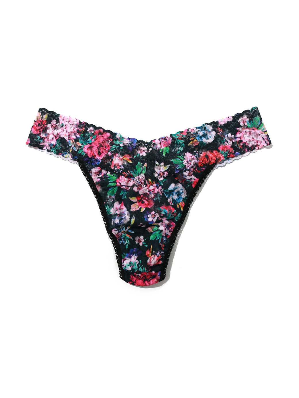 Printed Signature Lace Original Rise Thong Dark Peonies