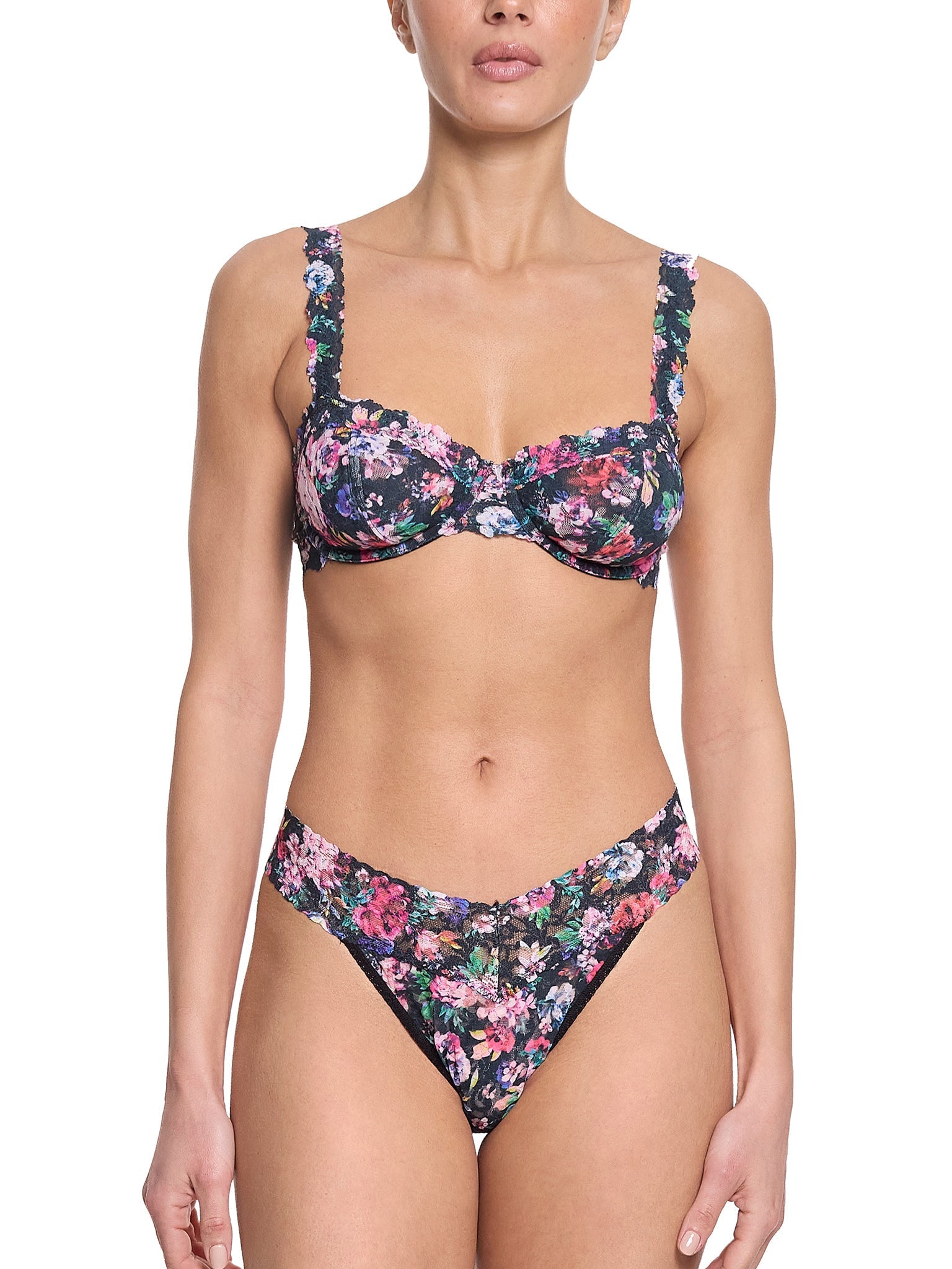 Printed Signature Lace Original Rise Thong Dark Peonies Sale