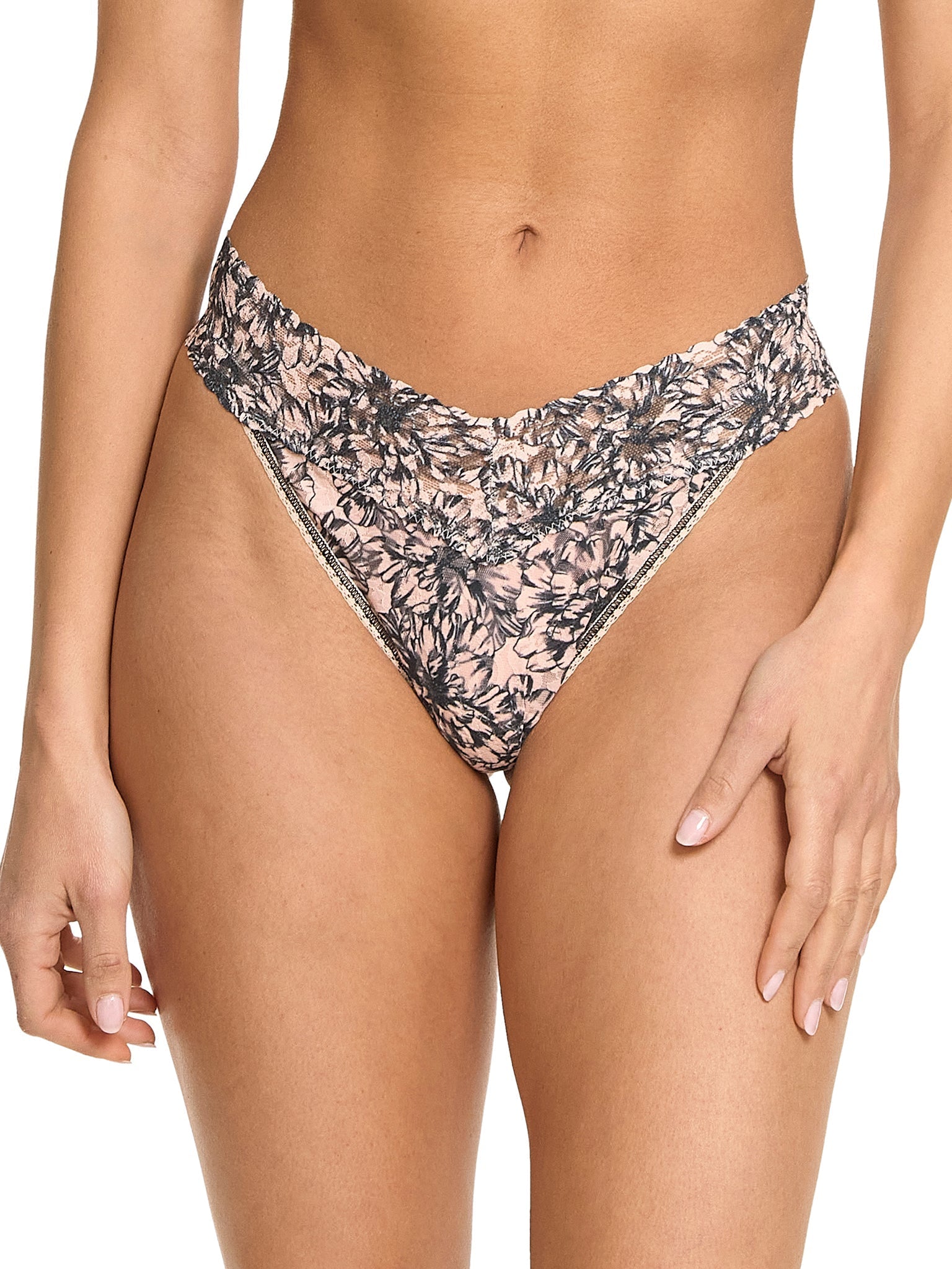 Printed Signature Lace Original Rise Thong Outline Sale