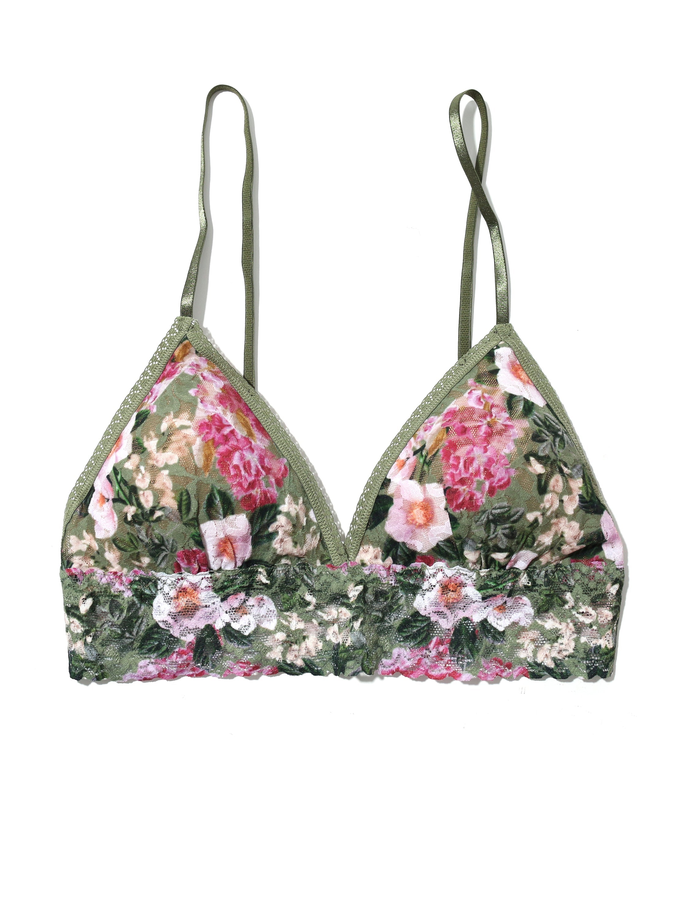 Shiny Metallic Daisy Floral Trim Triangle Bralette And Panty Set