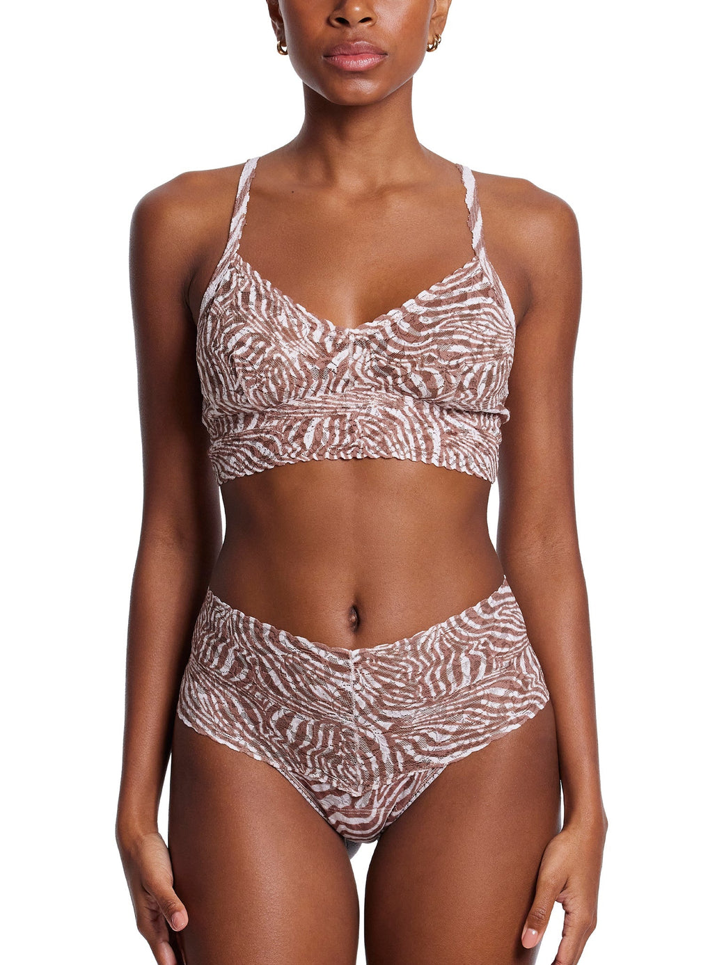 Printed V-Neck Retro Lace Bralette Hide And Seek Sale