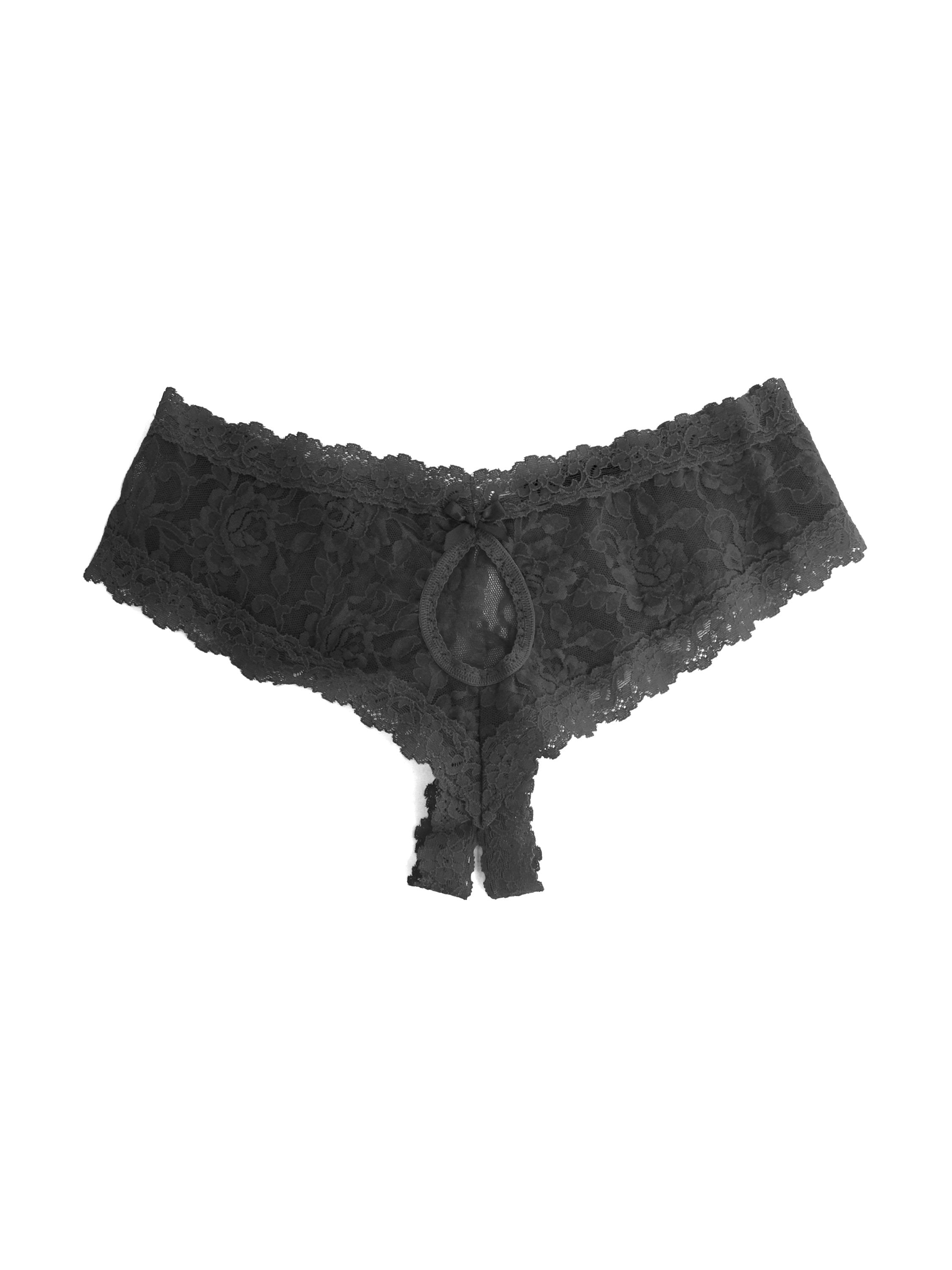 Black Lace, Handmade, Transparent Fabric, Crotchless Panties