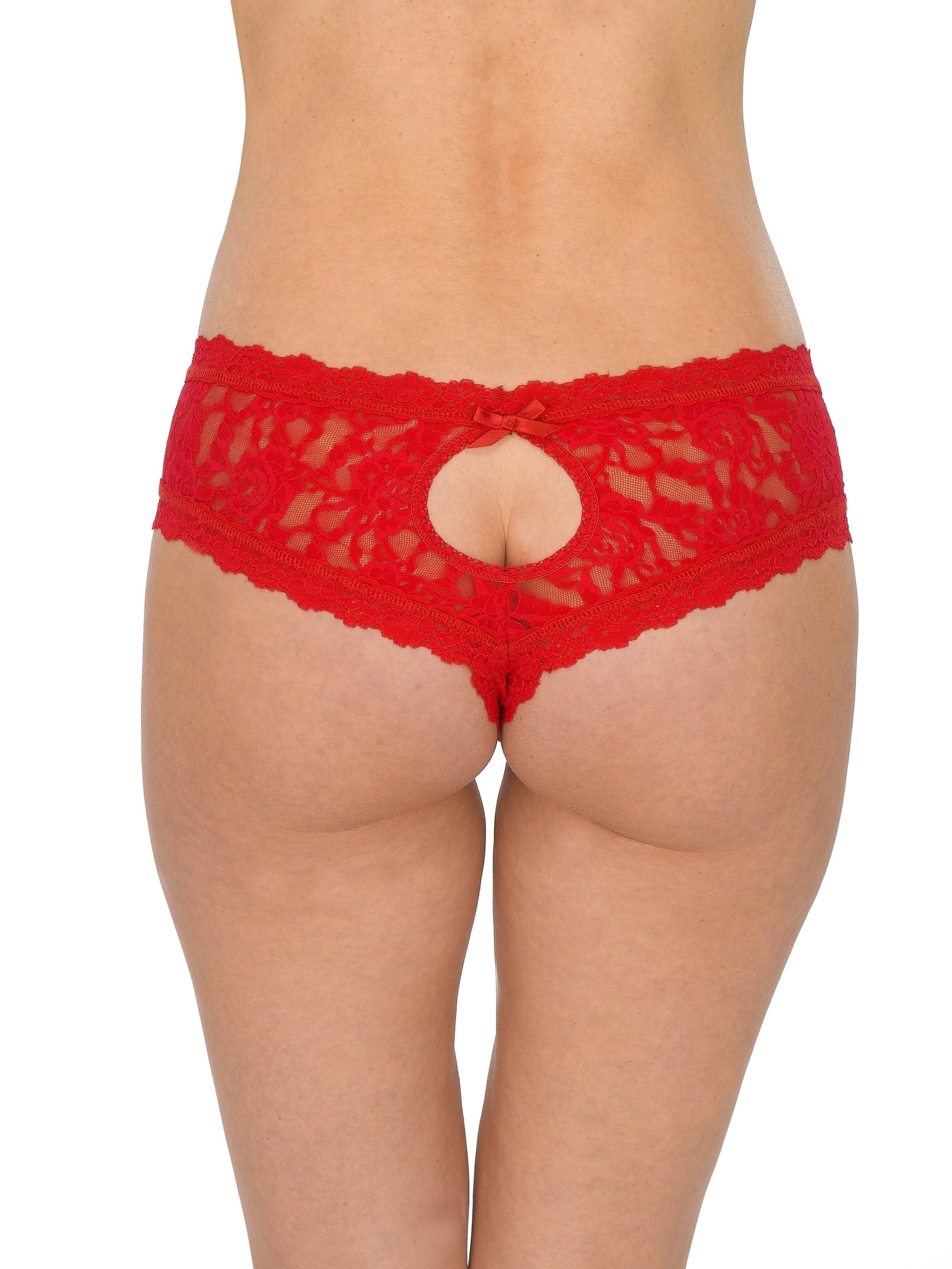 Women Mid Waist Briefs G-String Crotchless Panties Lace Underwear Tedy  Lingerie