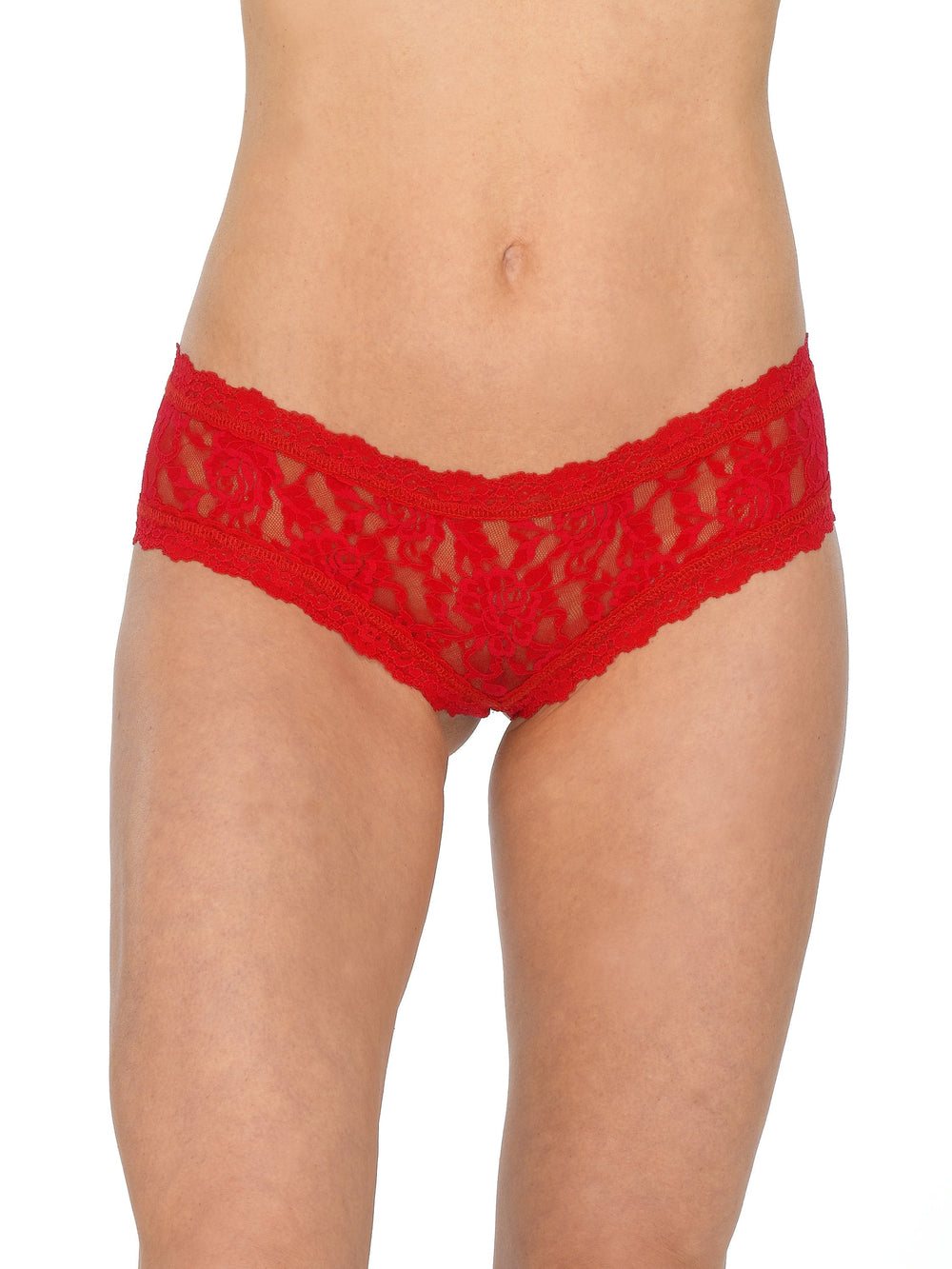 Signature Lace Crotchless Cheeky Hipster Red in Red