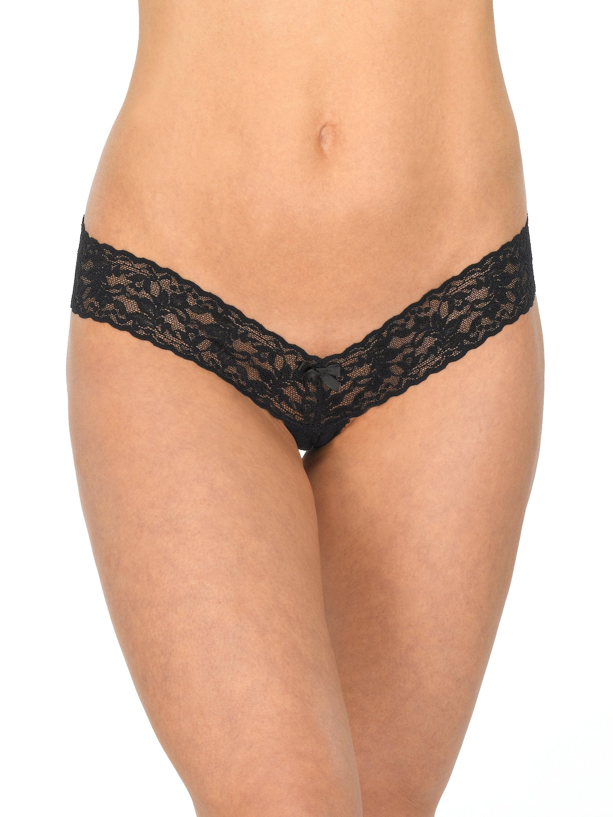 Retro Lace Crotchless Thong Black in Black