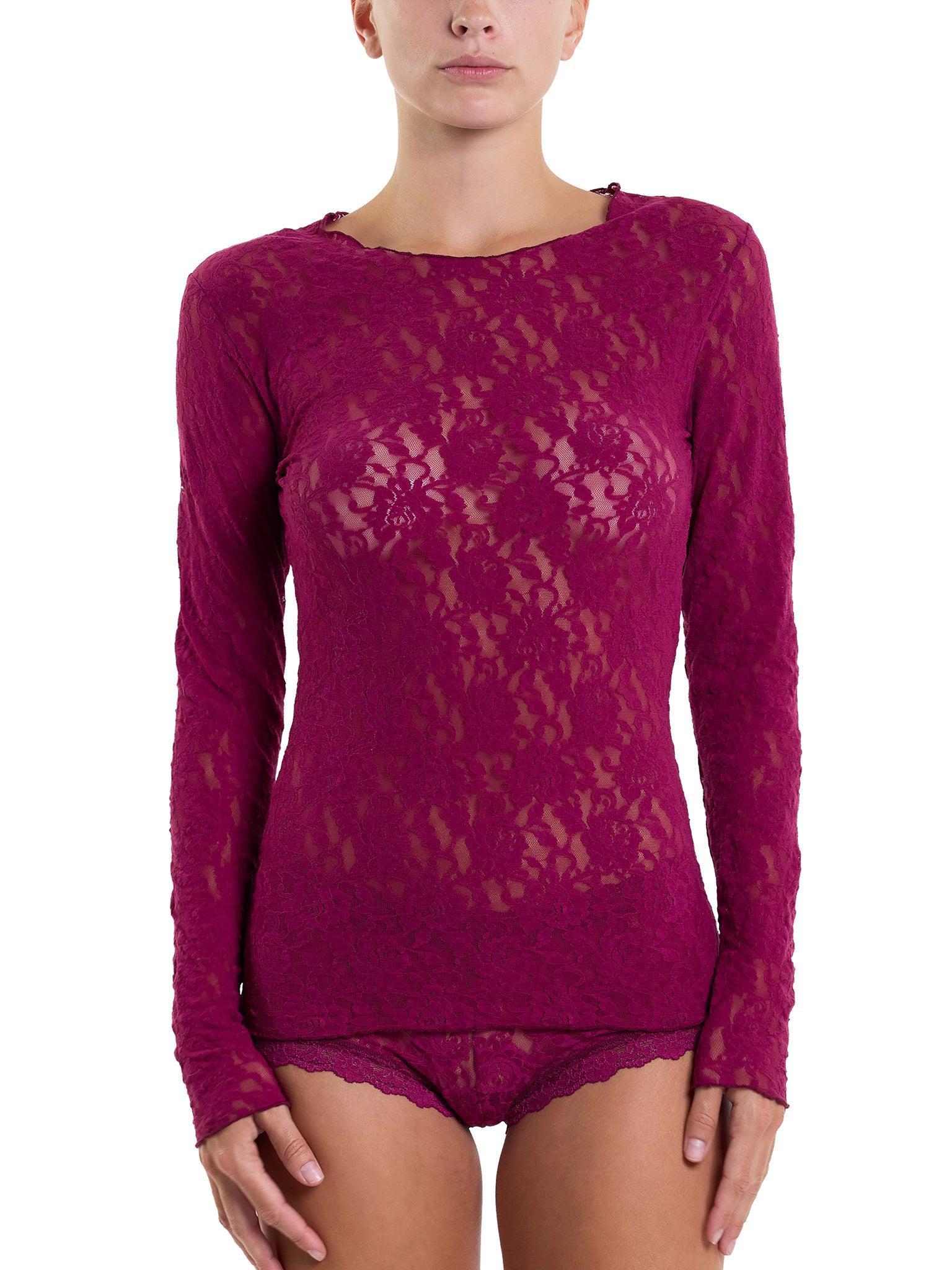 Signature Lace Long Sleeve Top Sugar Plum Red