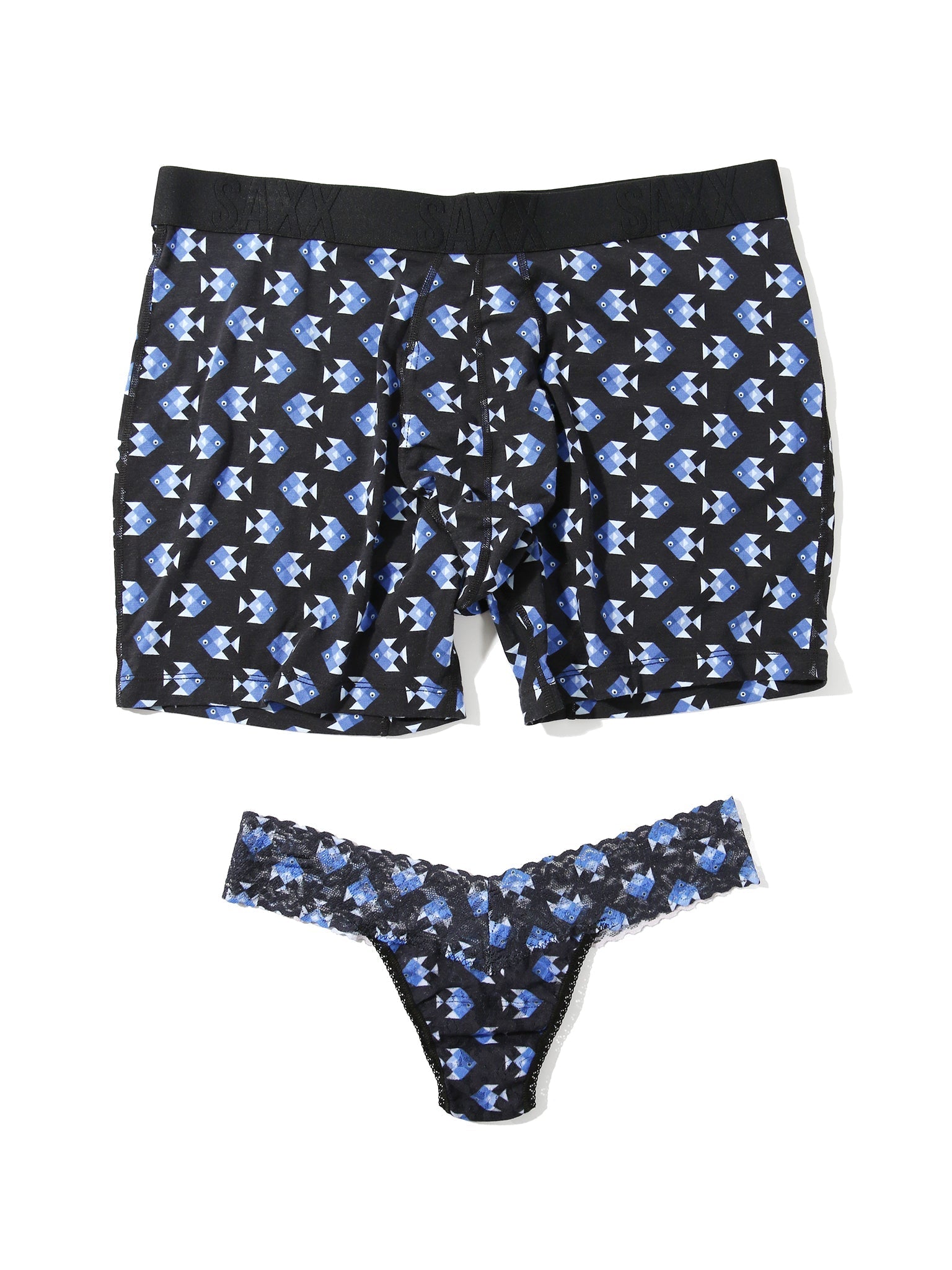 Signature Lace Low Rise Printed Thong And Saxx Drop Temp Cooling Cotton Boxer Brief Aquatic Check