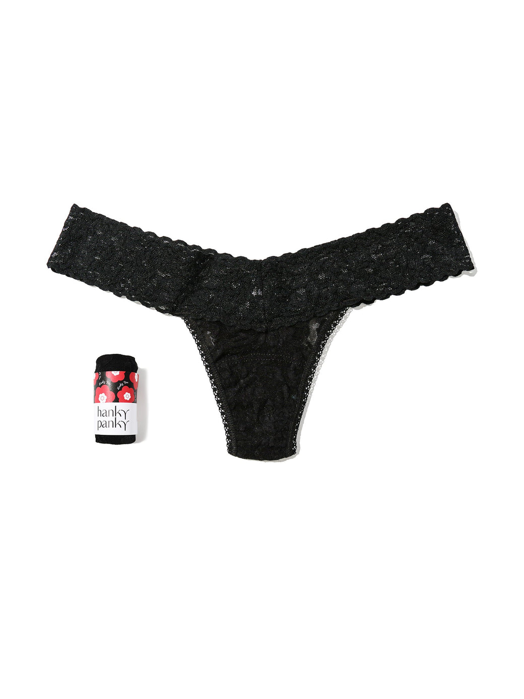 Signature Lace Low Rise Thong Fortune Cookie Black