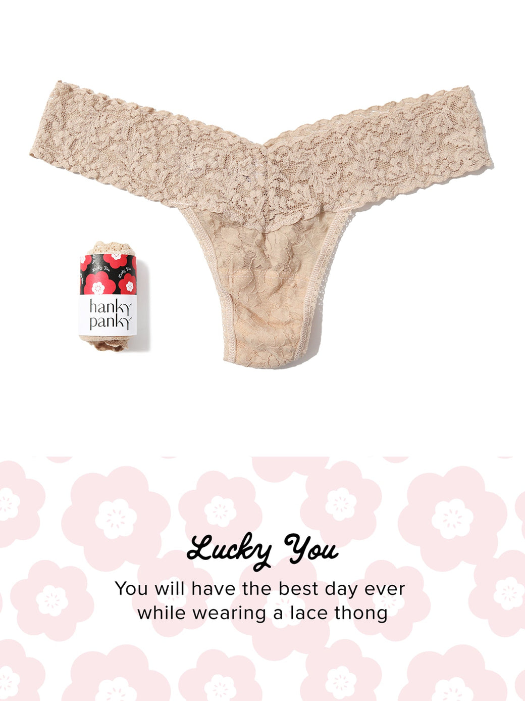 Signature Lace Low Rise Thong Fortune Cookie Chai