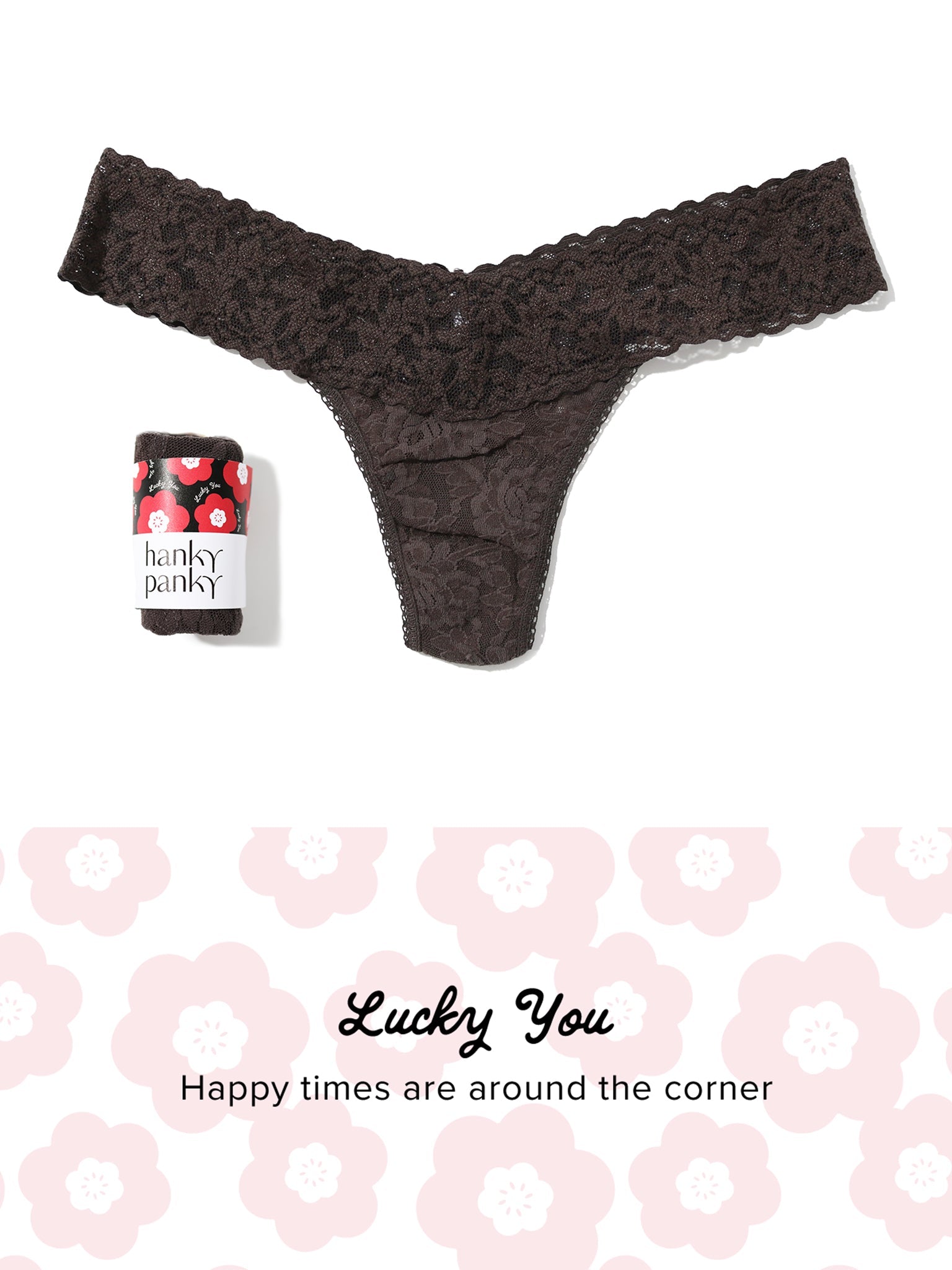 Signature Lace Low Rise Thong Fortune Cookie Granite