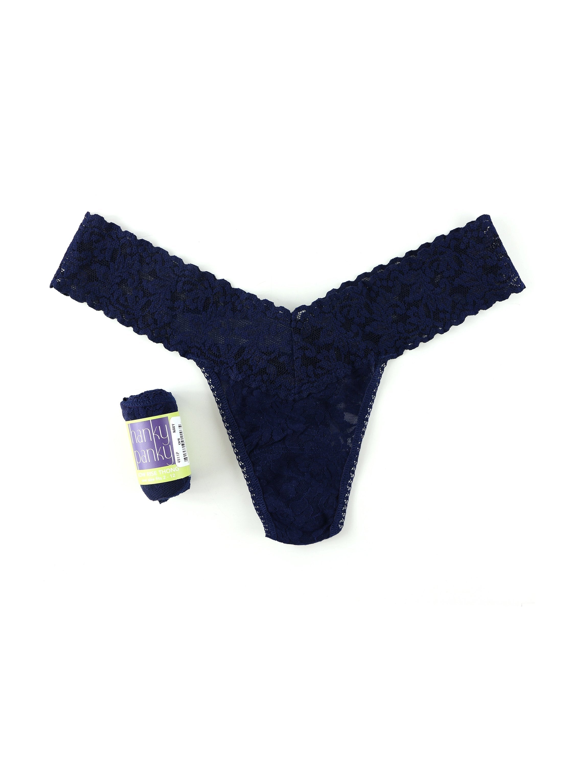 Signature Lace Low Rise Thong Navy