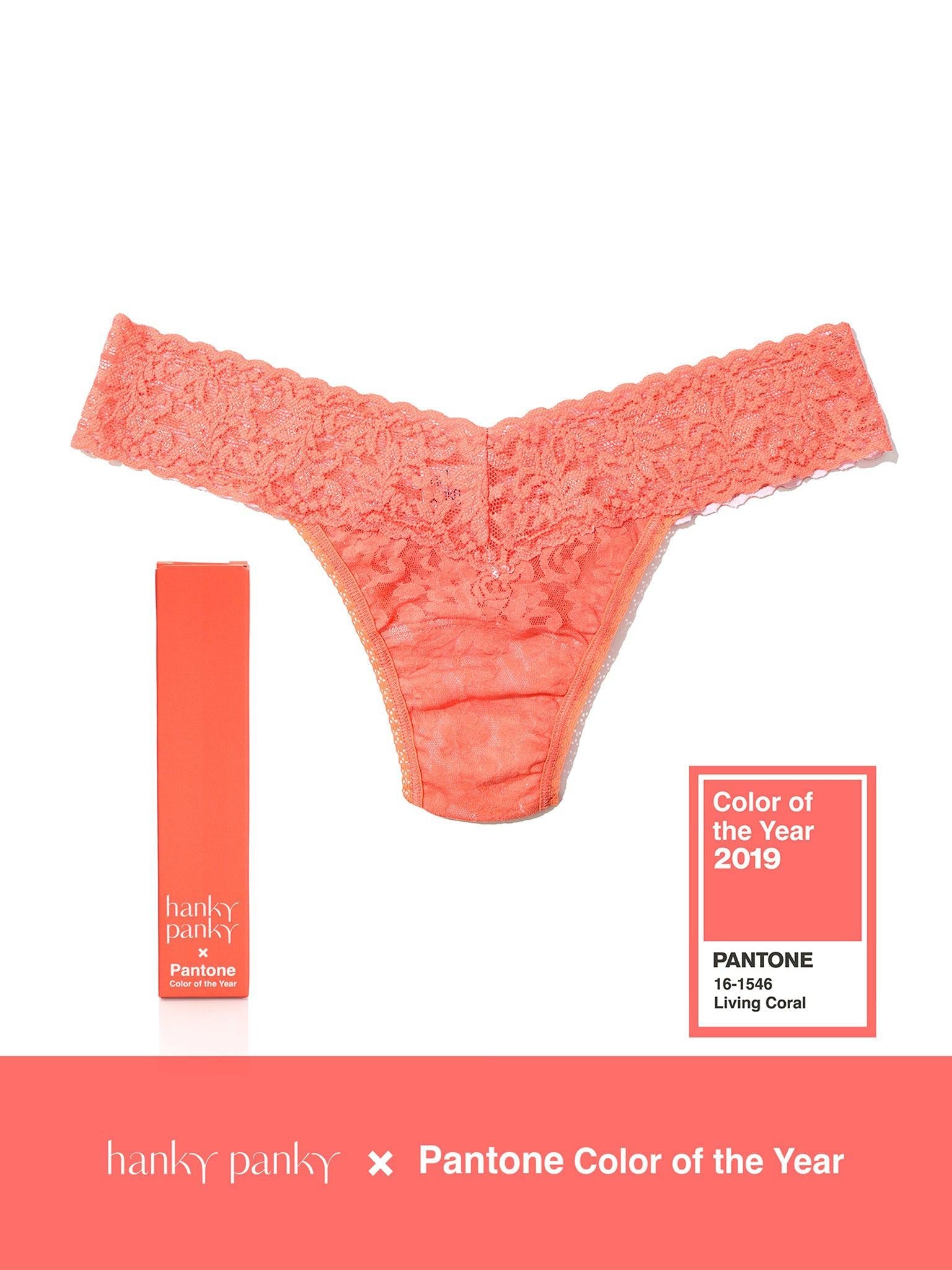 Signature Lace Low Rise Thong | PANTONE 16-1546 Living Coral