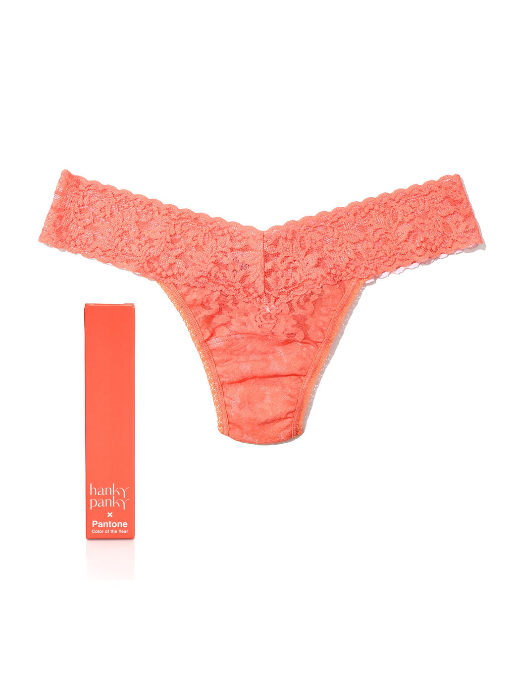 Signature Lace Low Rise Thong | PANTONE 16-1546 Living Coral