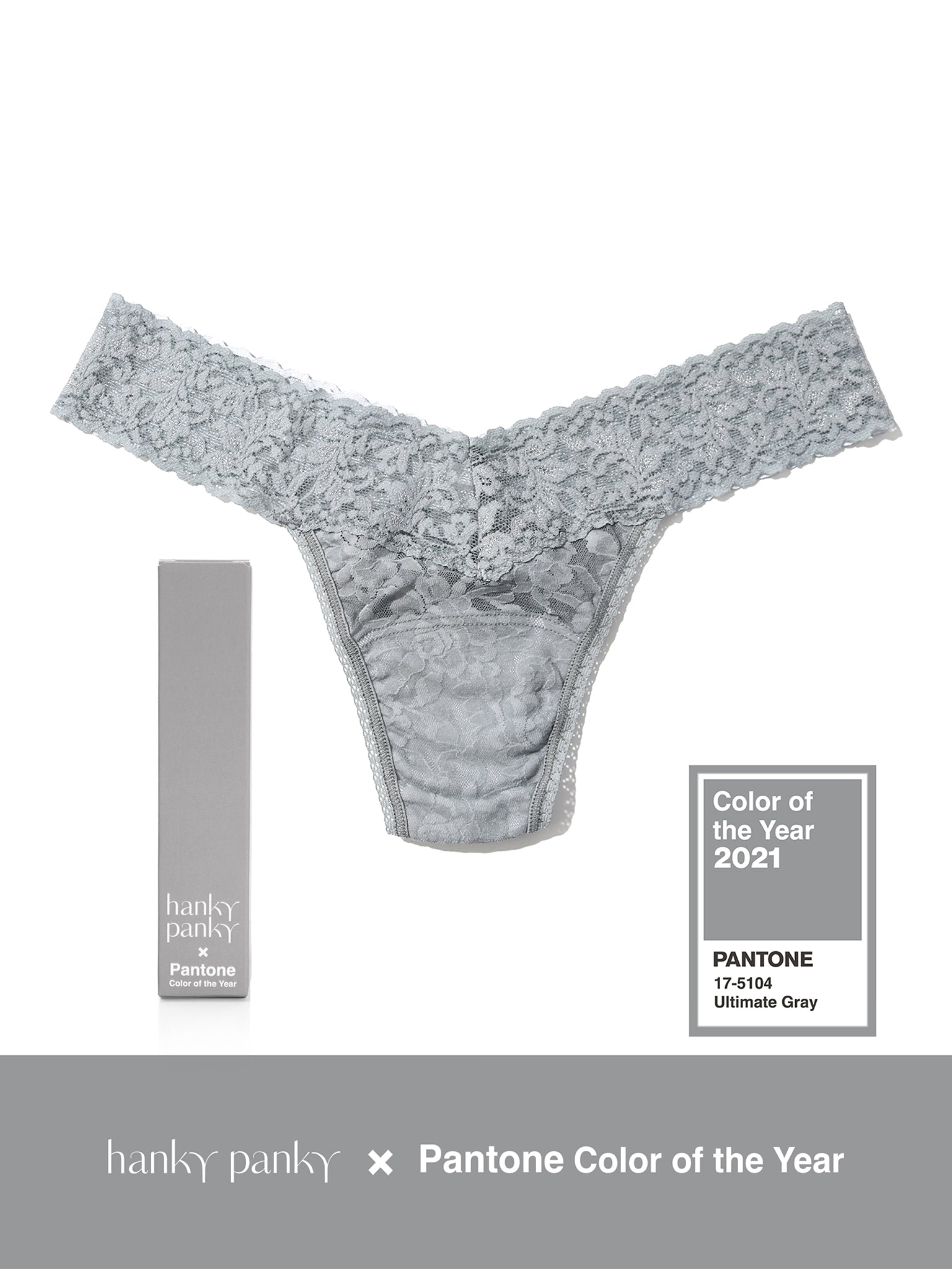 Signature Lace Low Rise Thong | PANTONE 17-5104 Ultimate Grey