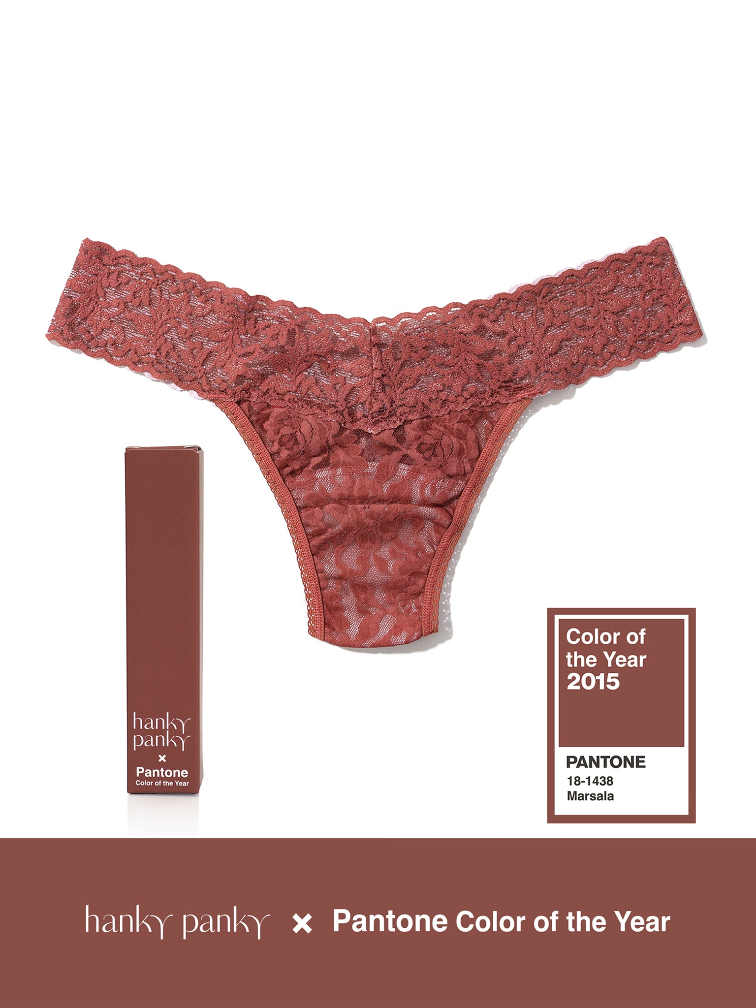 Signature Lace Low Rise Thong | PANTONE 18-1438 Marsala