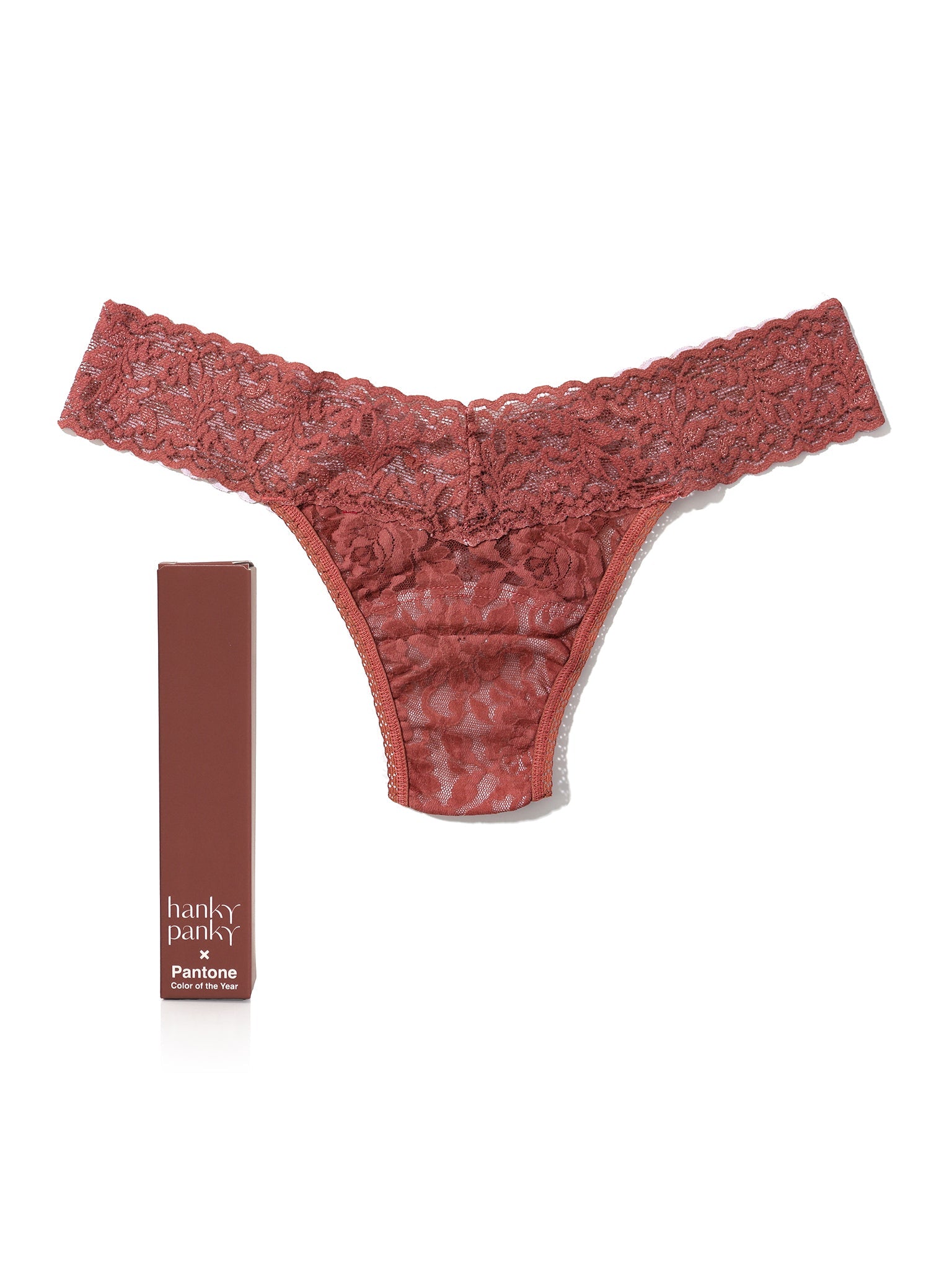 Signature Lace Low Rise Thong | PANTONE 18-1438 Marsala