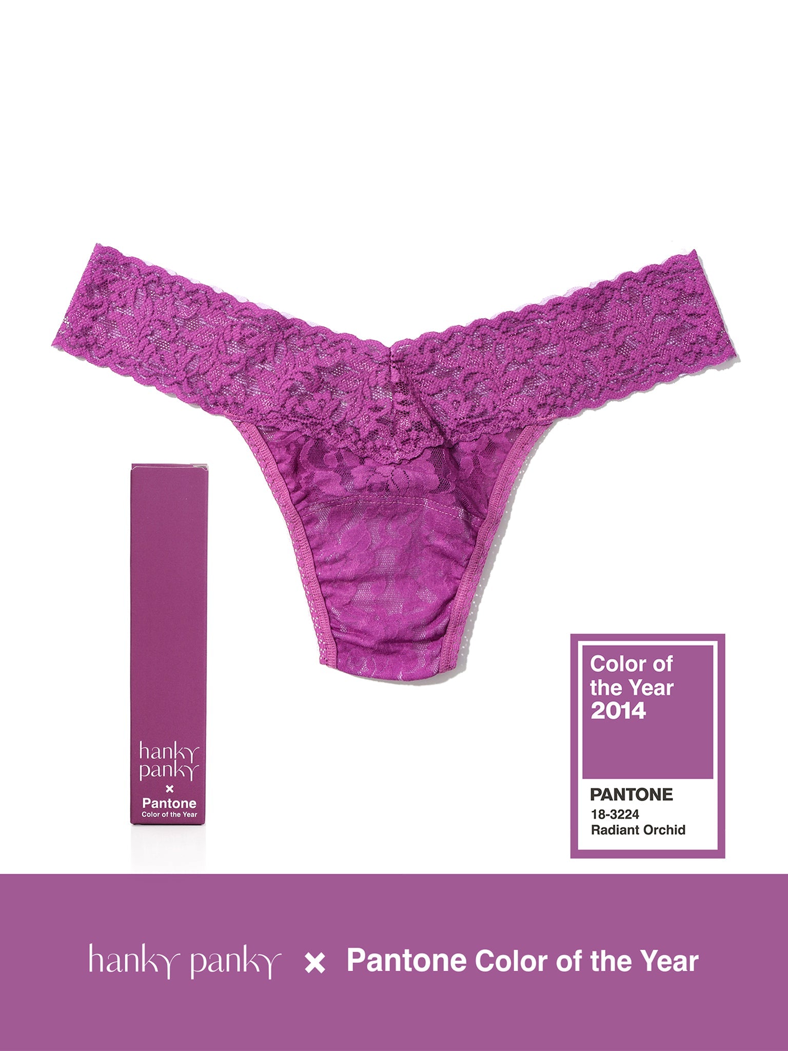 Signature Lace Low Rise Thong | PANTONE 18-3224 Radiant Orchid