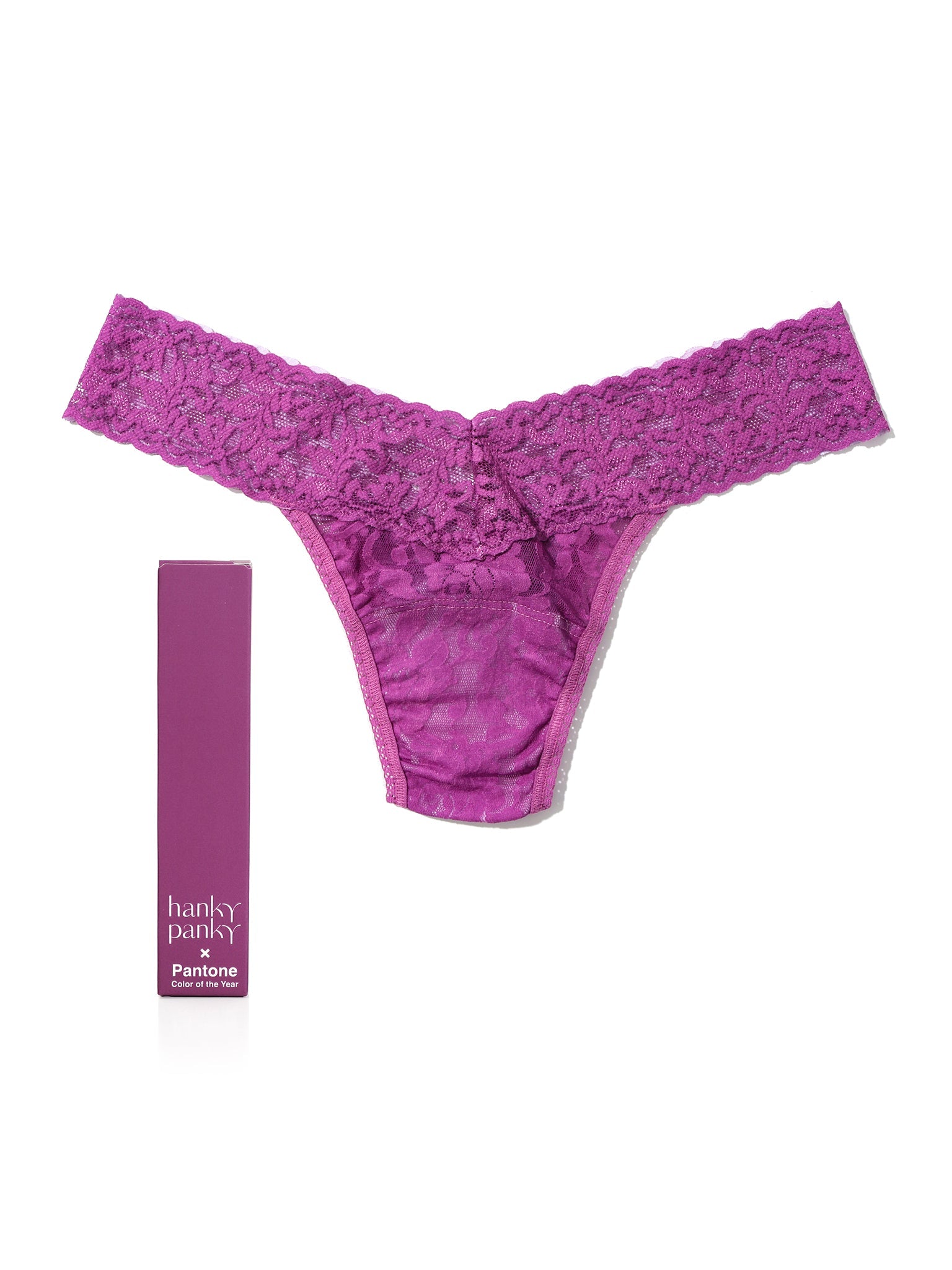 Signature Lace Low Rise Thong | PANTONE 18-3224 Radiant Orchid