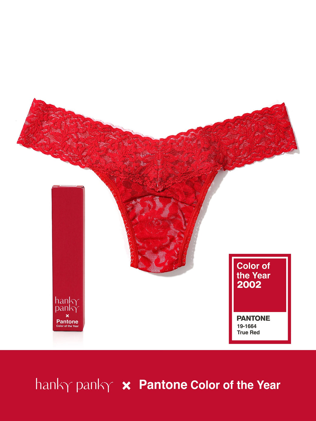 Signature Lace Low Rise Thong | PANTONE 19-1664 True Red