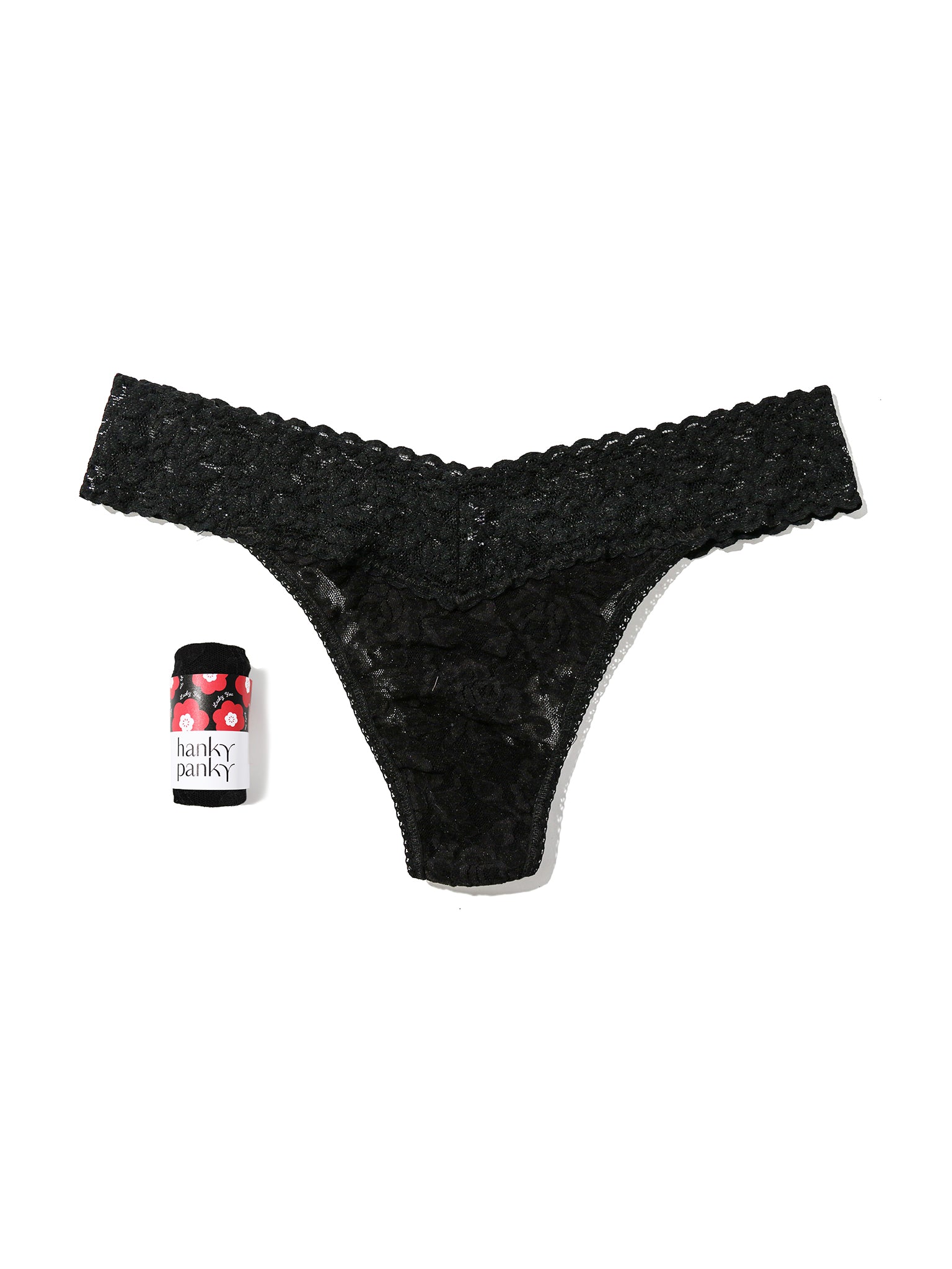 Signature Lace Original Rise Thong Fortune Cookie Black