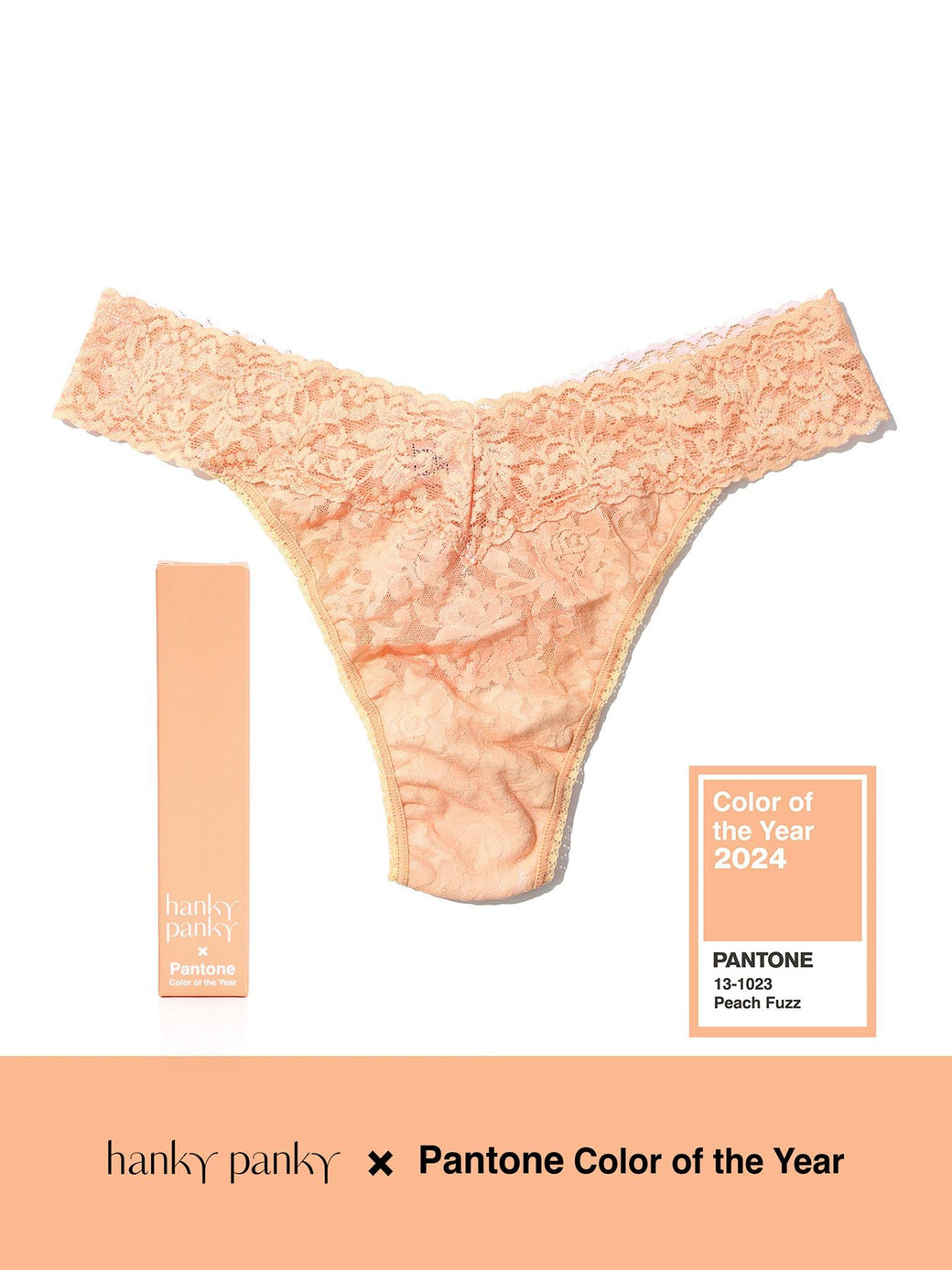 Signature Lace Original Rise Thong | PANTONE 13-1023 Peach Fuzz